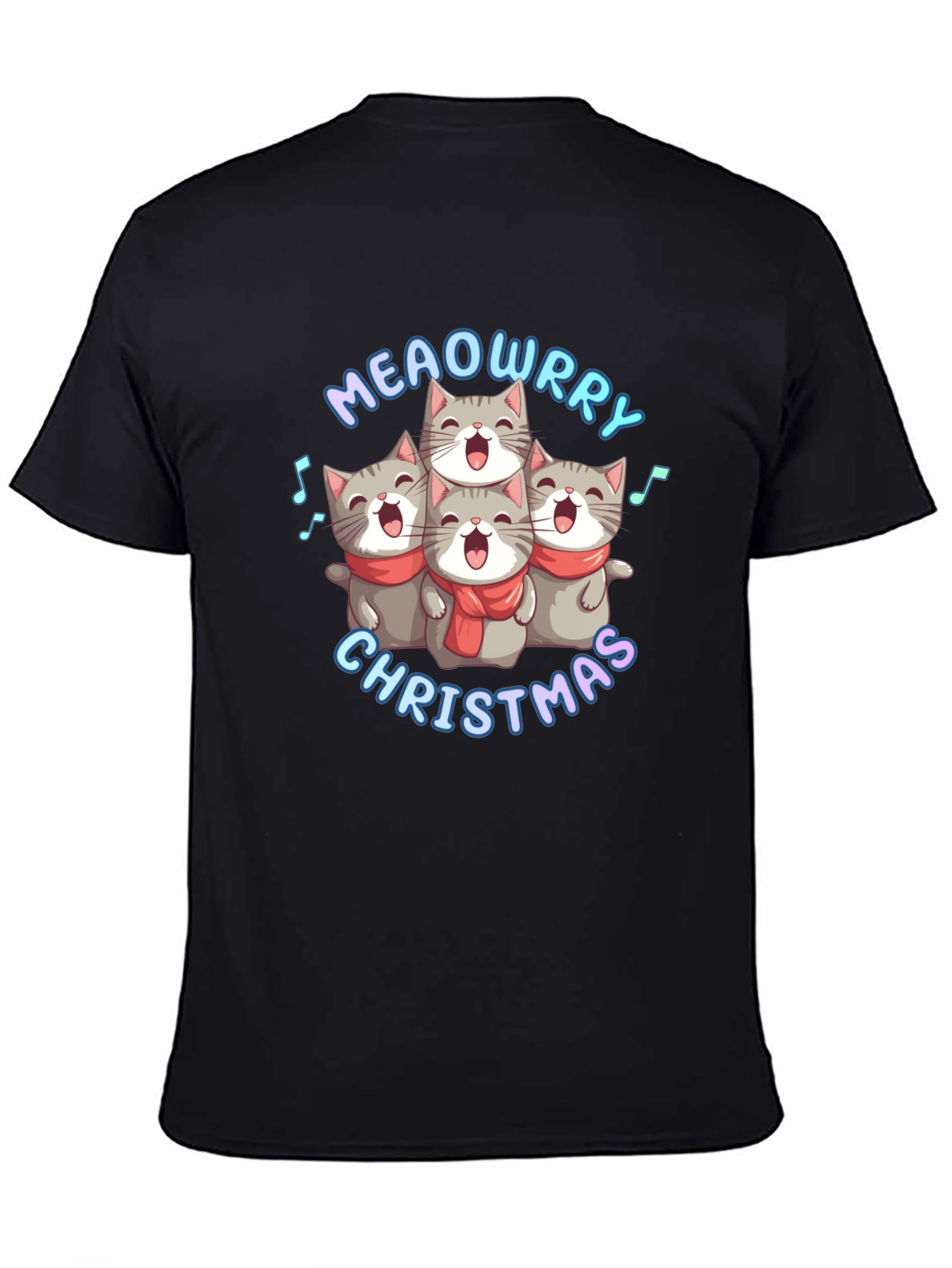 Black Meowrry Christmas Cat Choir T-Shirt view 4