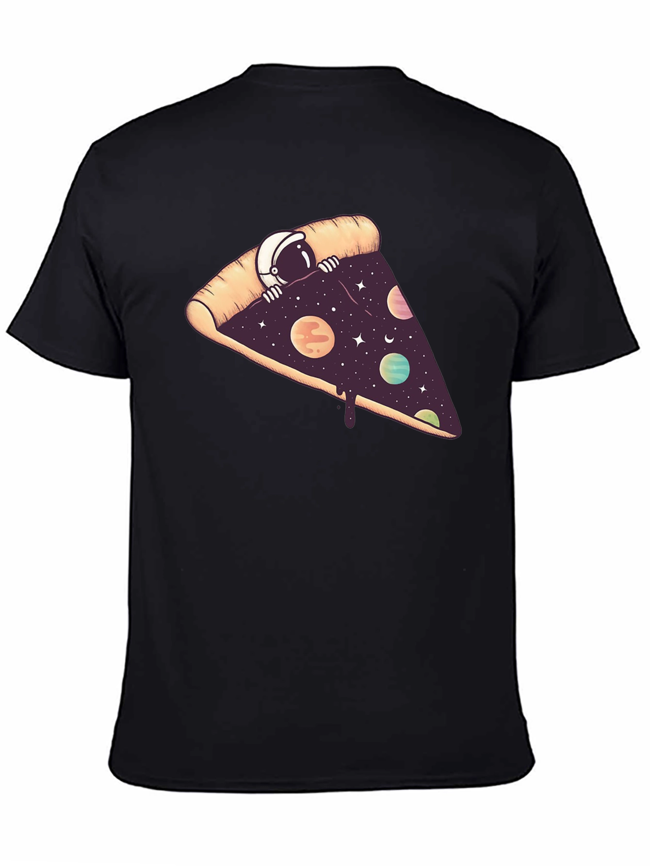 Black Cosmic Pizza T-Shirt - Space Astronaut Design view 4