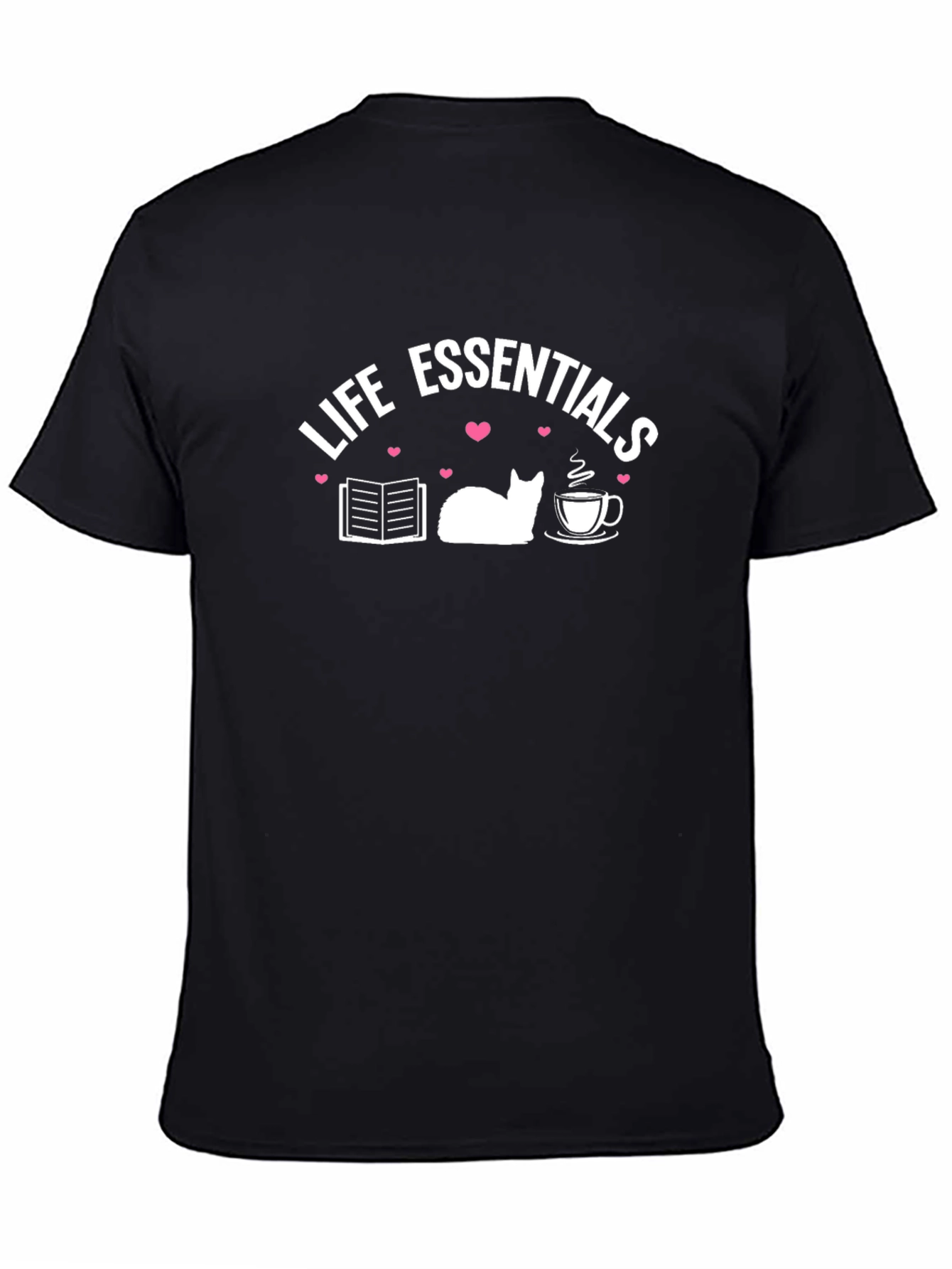 Black Life Essentials T-Shirt: Book, Cat, Coffee view 4