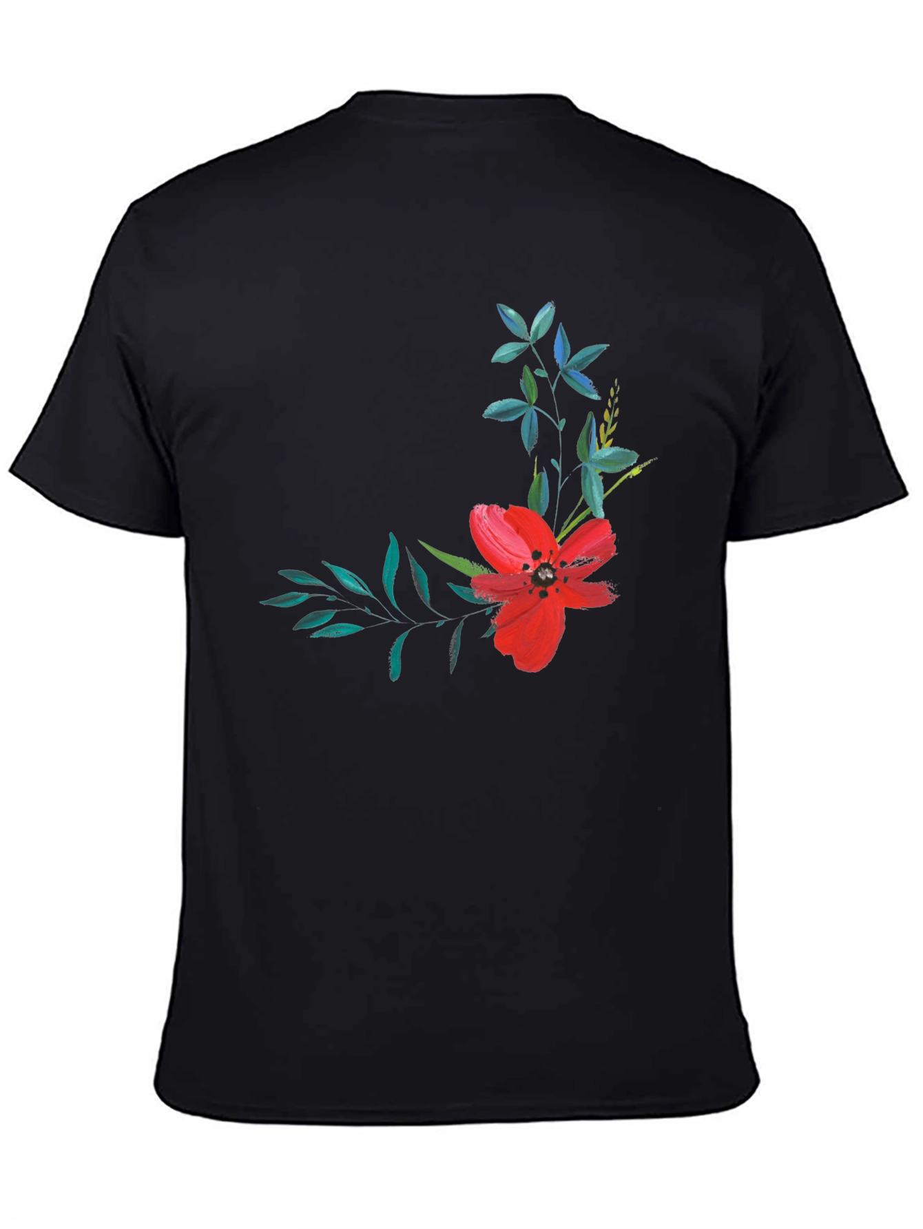 Black Floral Print T-Shirt - Modern Black Tee view 4