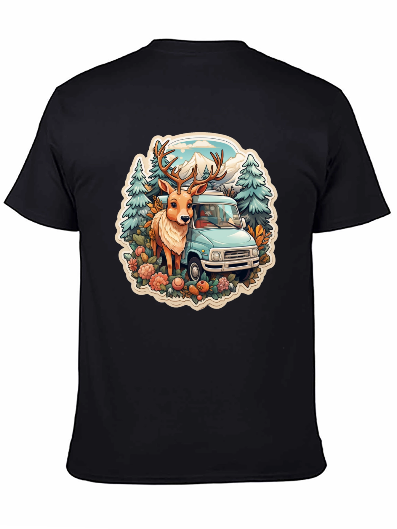 Black Deer & Camper Van Graphic Tee view 4