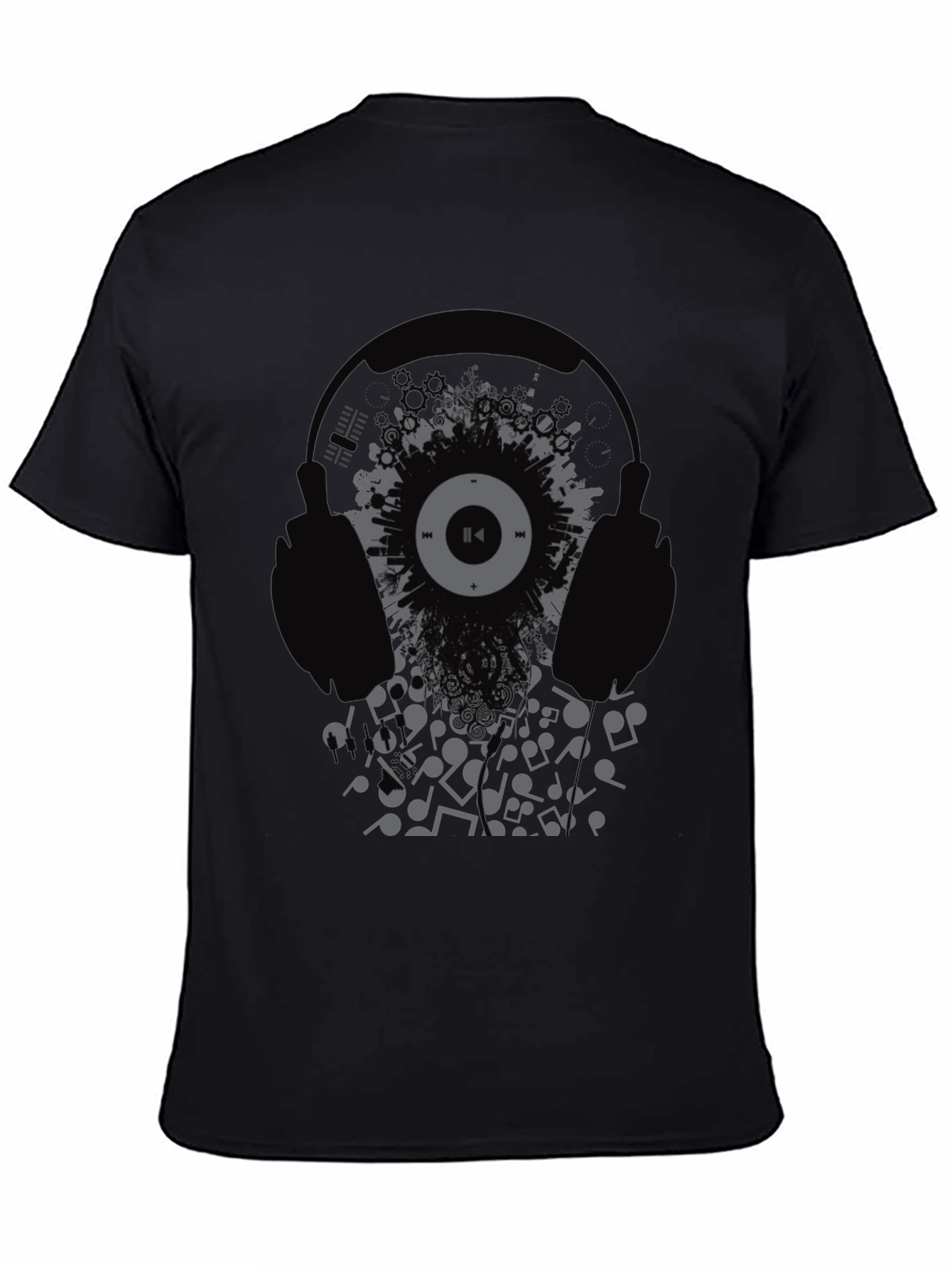 Black Headphones Music T-Shirt view 4
