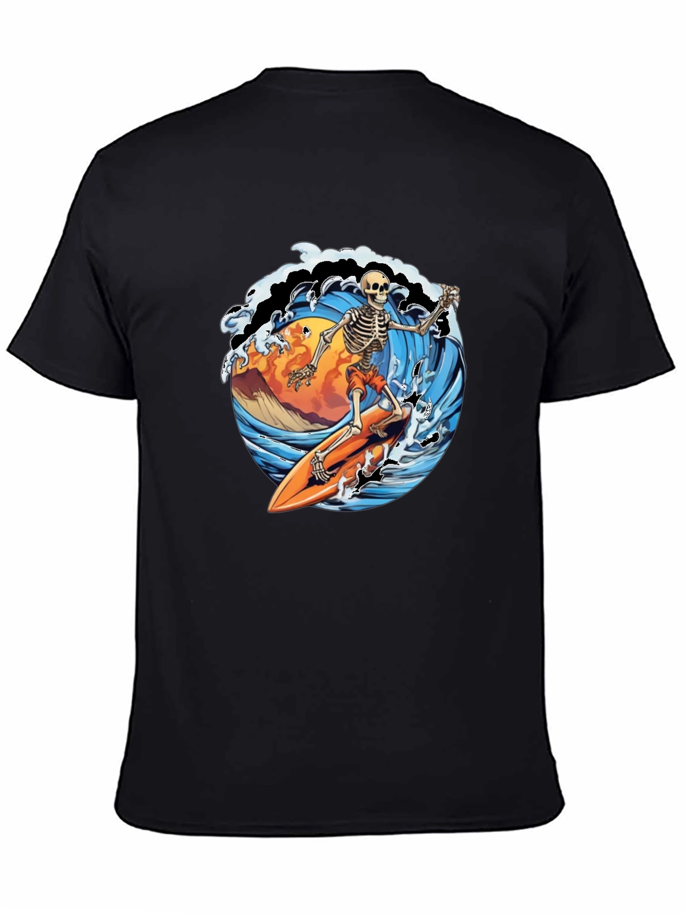 Black Skeleton Surfer Graphic Tee - Ride the Wave in Style! view 4