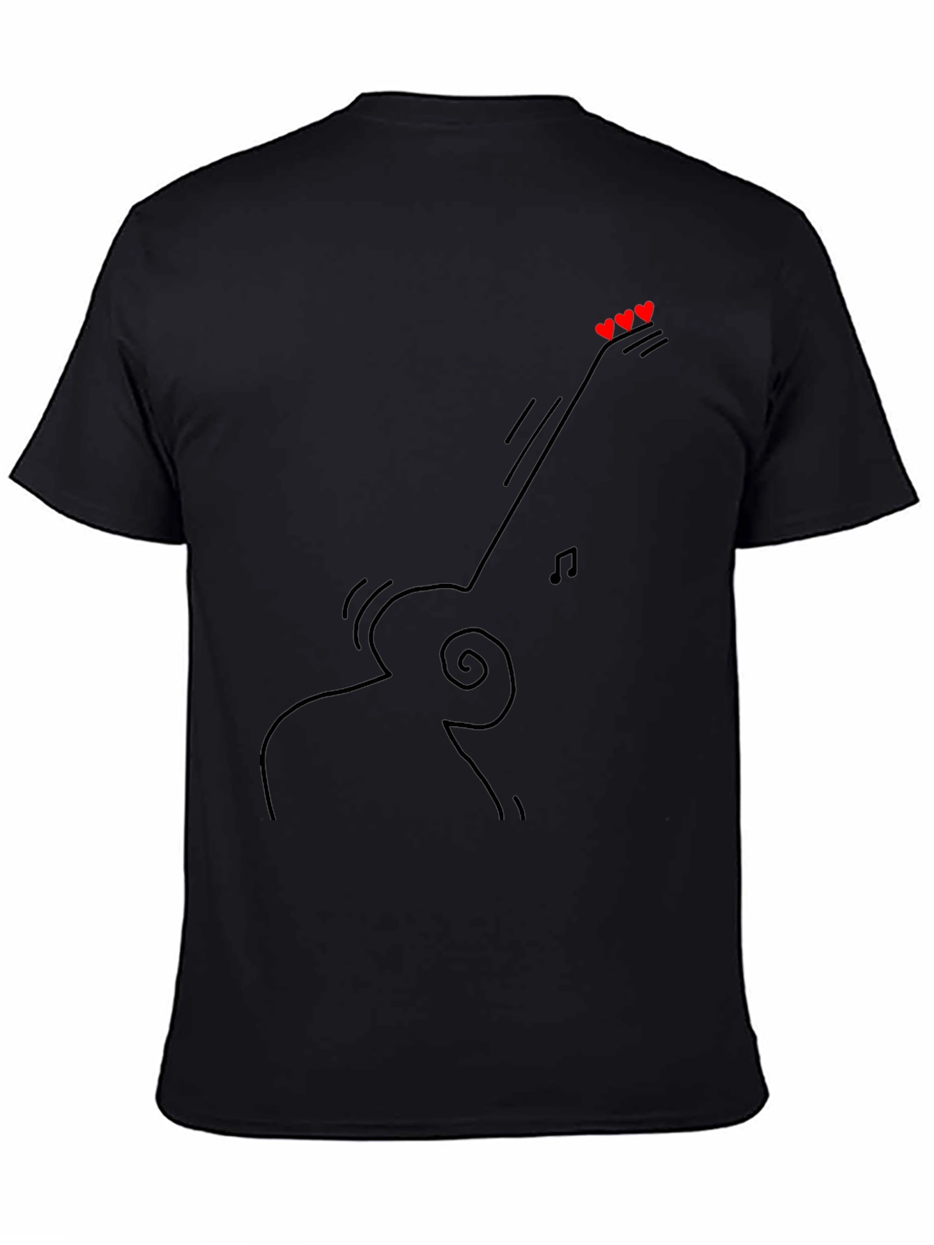 Black Guitar Line Art Graphic Tee - Black Casual T-Shirt view 4