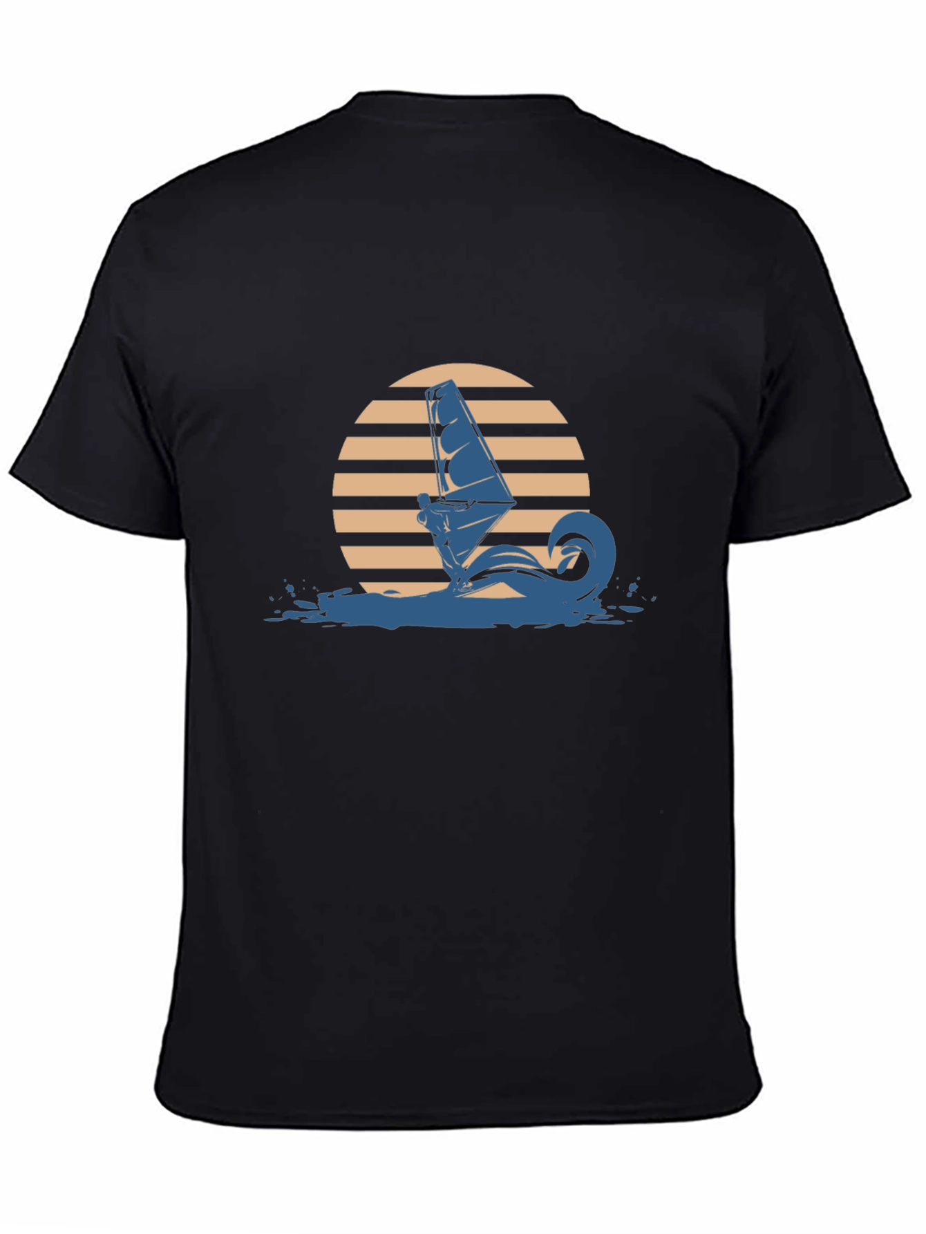 Black Retro Windsurfer Graphic Tee - Black Cotton T-Shirt view 4