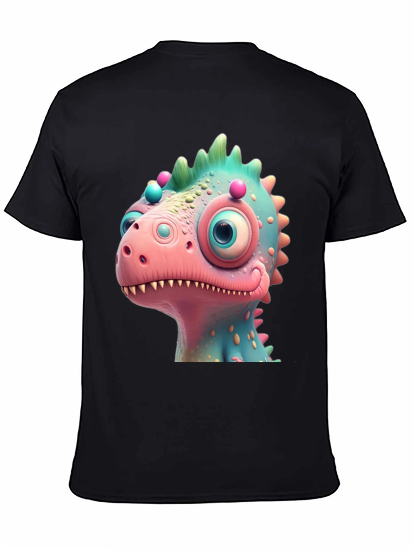 Black Cartoon Dinosaur Graphic Tee - Fun Black T-Shirt view 4