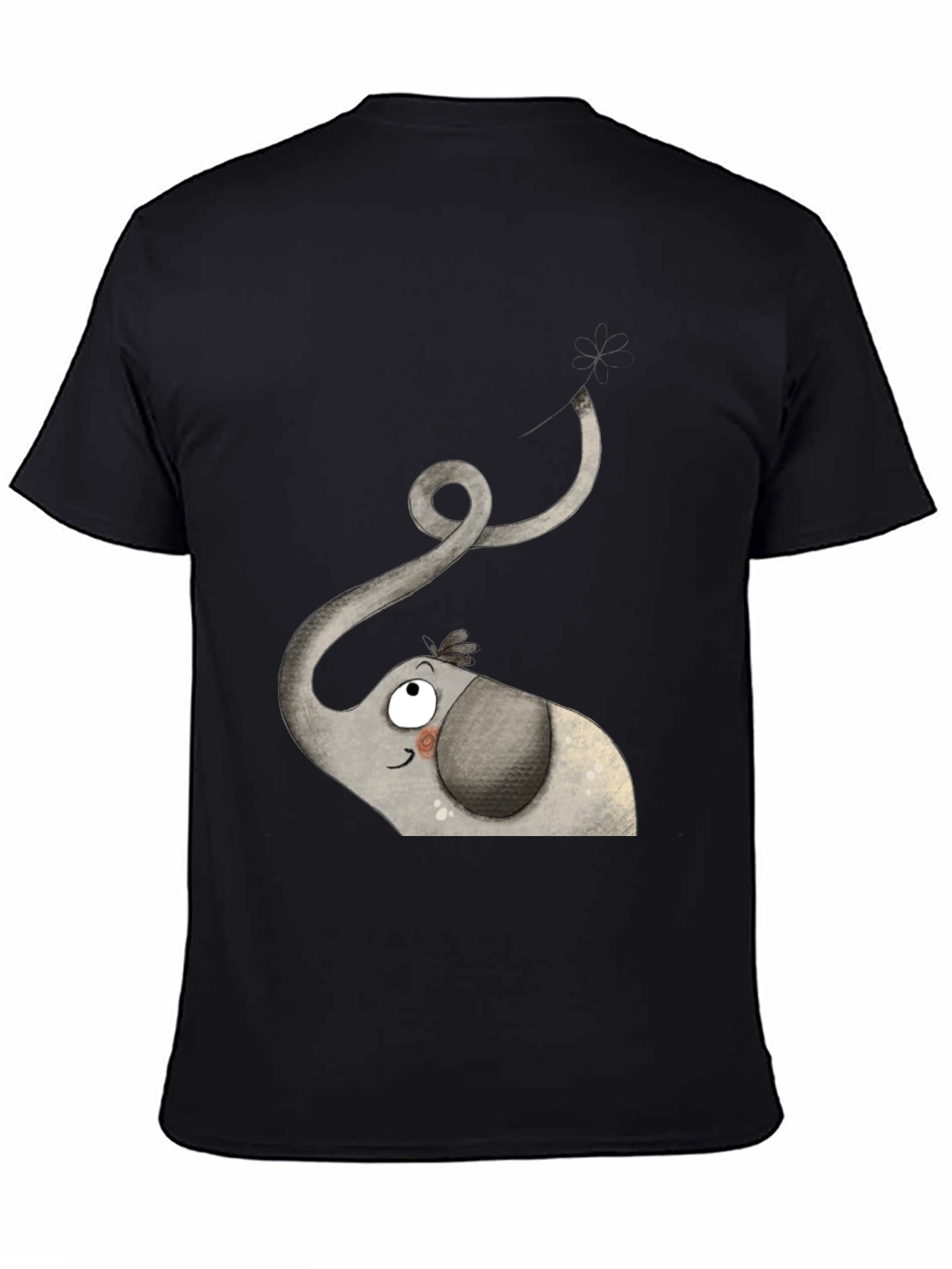 Black Elephant Cartoon Graphic Tee - Black Cotton Shirt view 4