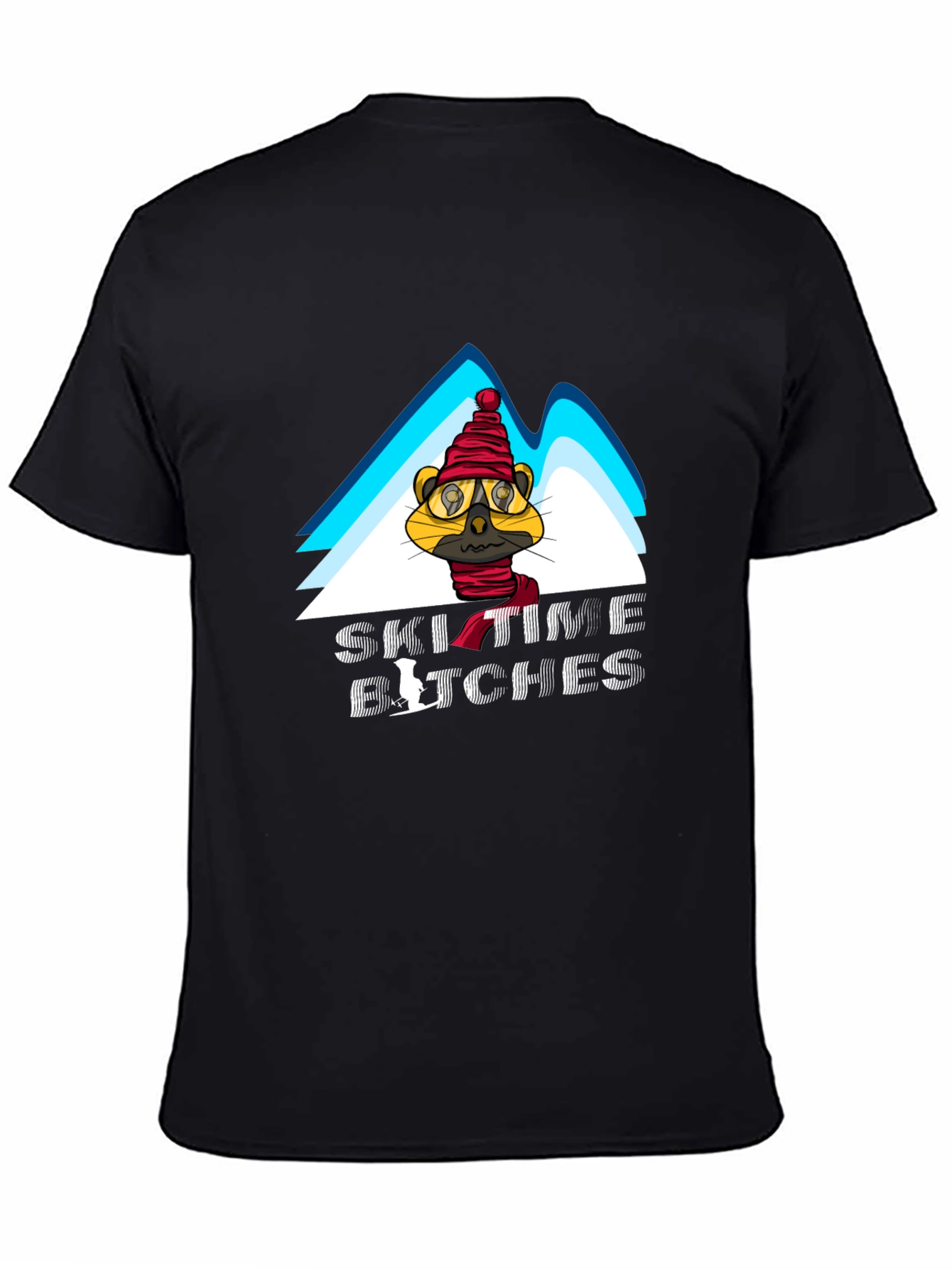 Black Ski Time Tee - Cartoon Animal Design view 4