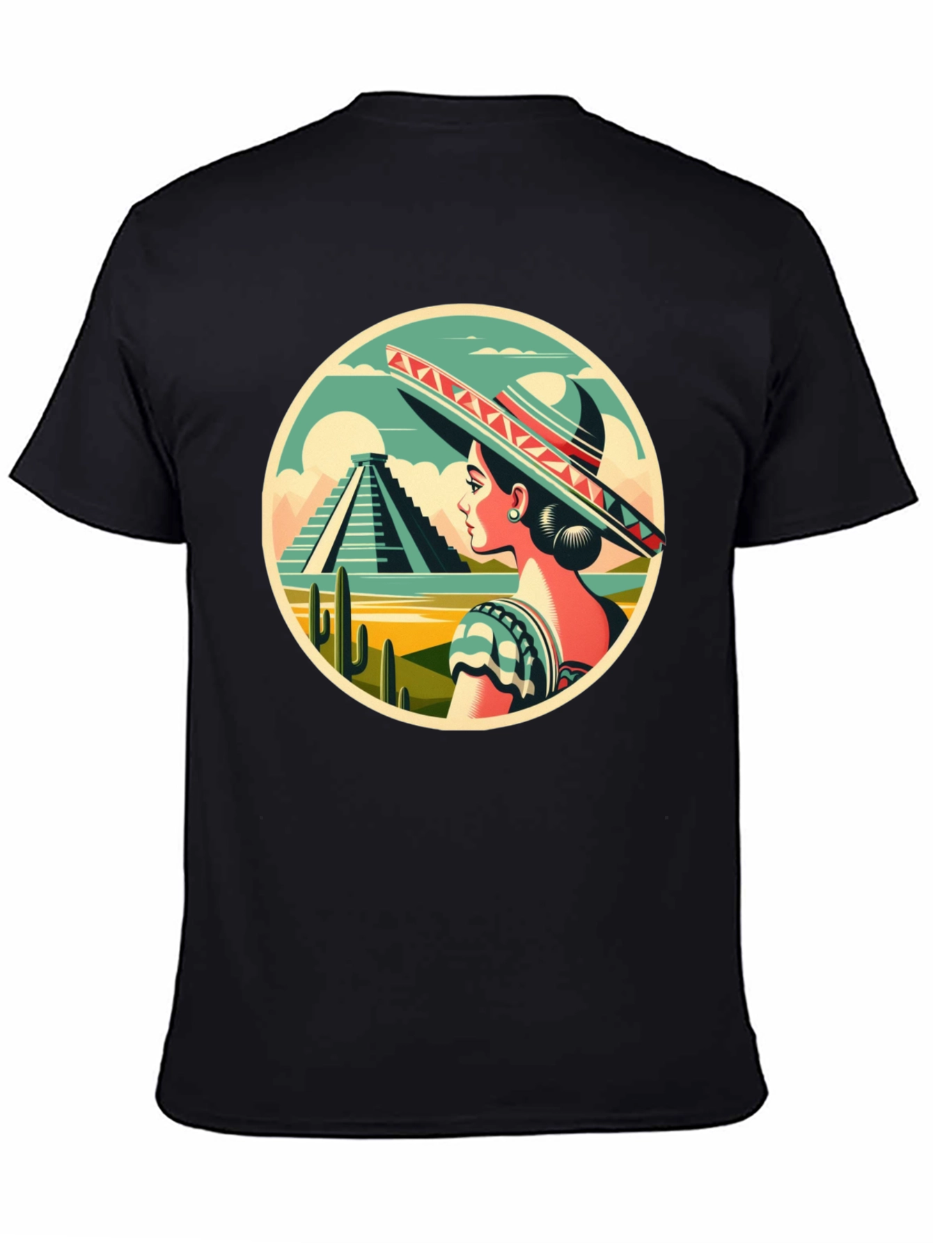 Black Mexican Culture T-Shirt - Sombrero Lady view 4
