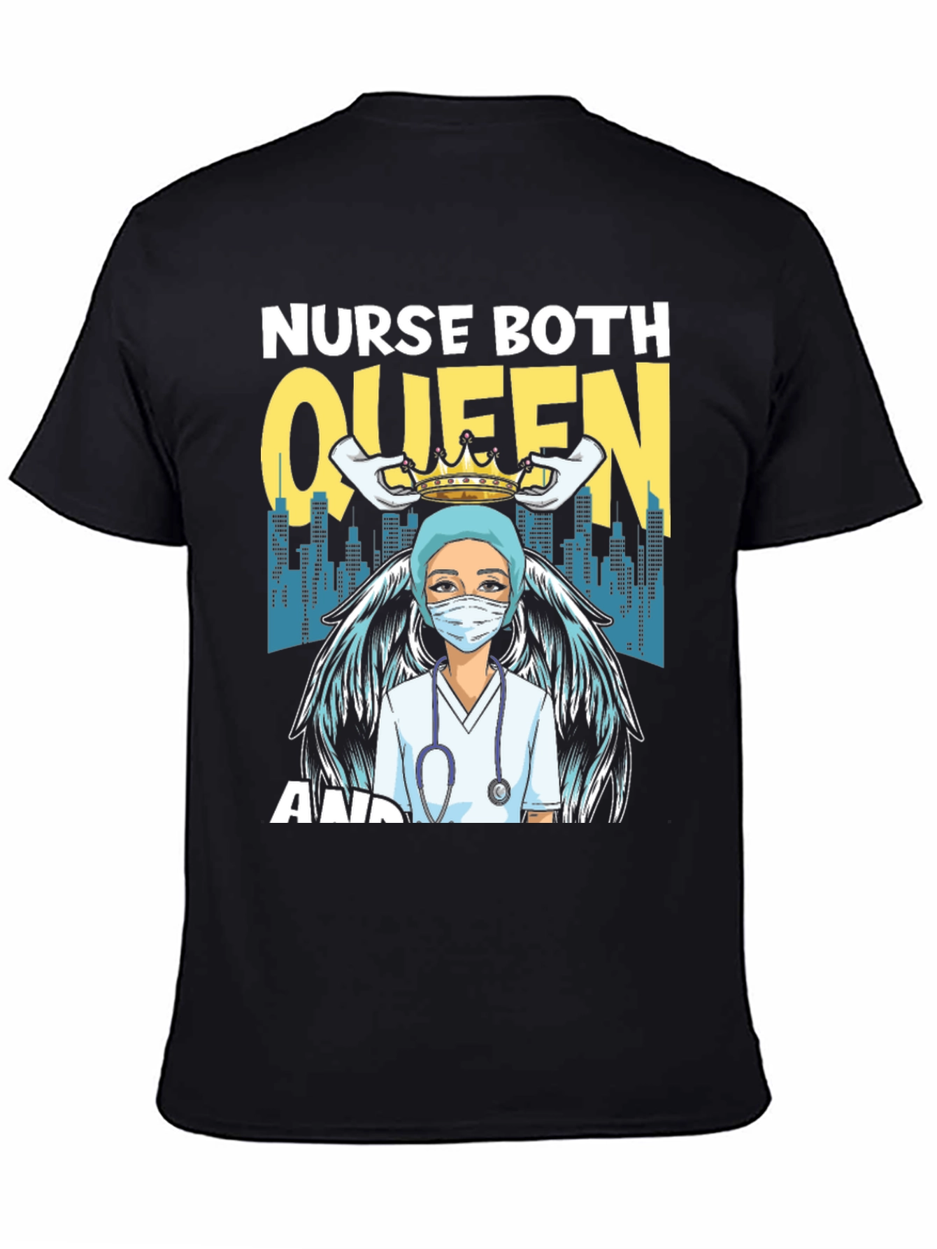 Black Nurse Queen T-Shirt - Essential Worker Apparel view 4