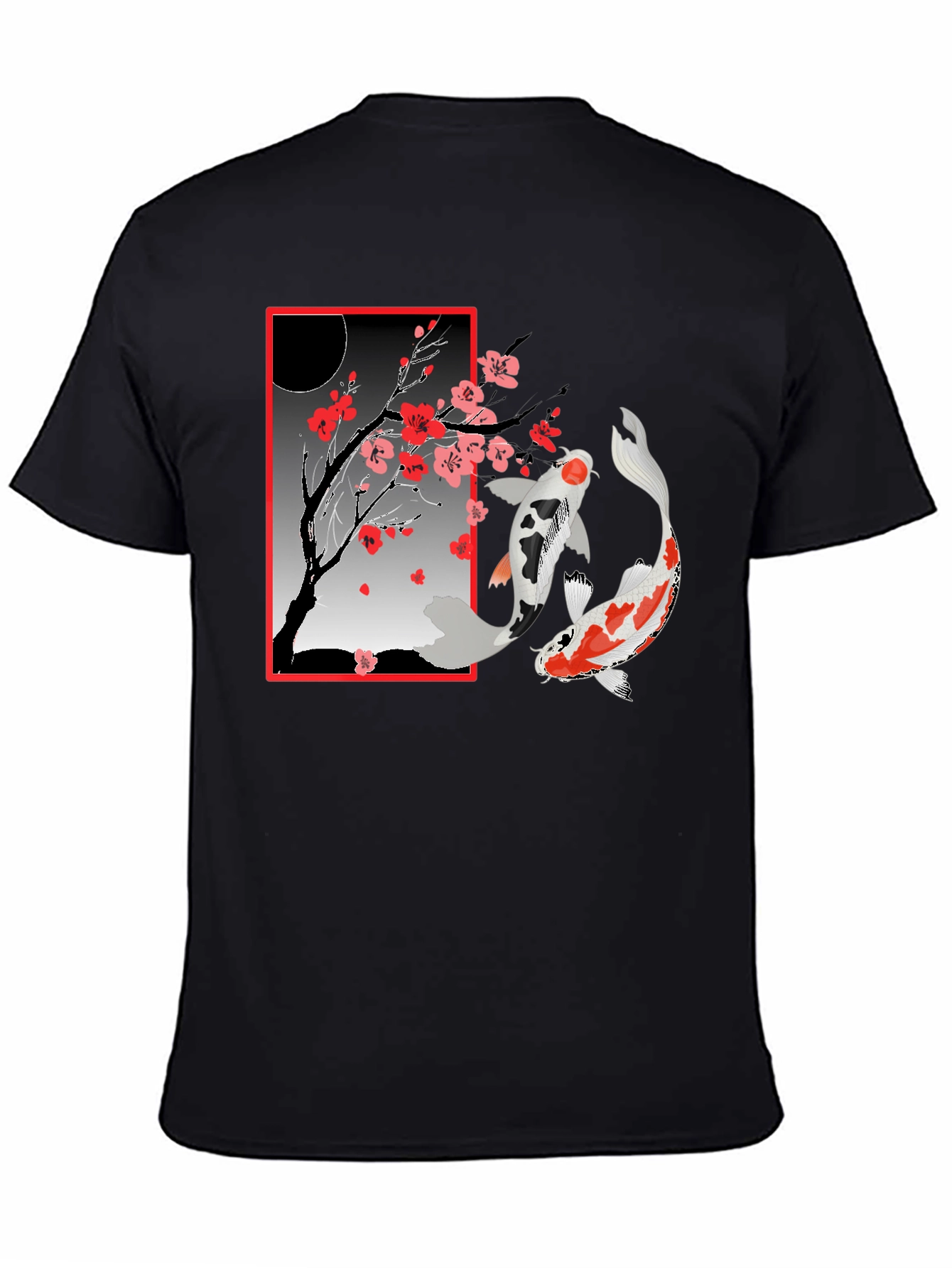 Black Koi Fish Cherry Blossom T-Shirt view 4