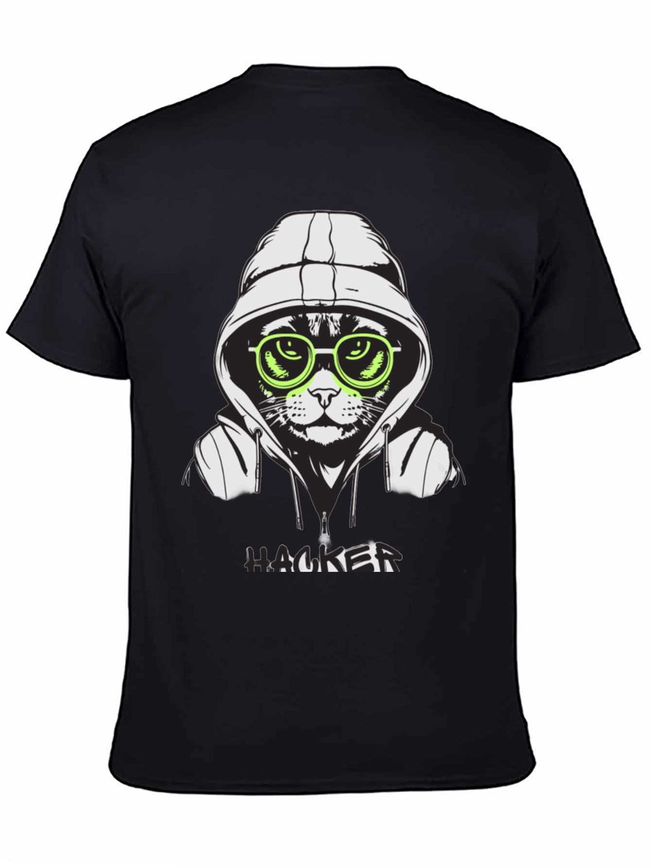 Black Hacker Cat T-Shirt - Cool Graphic Tee view 4