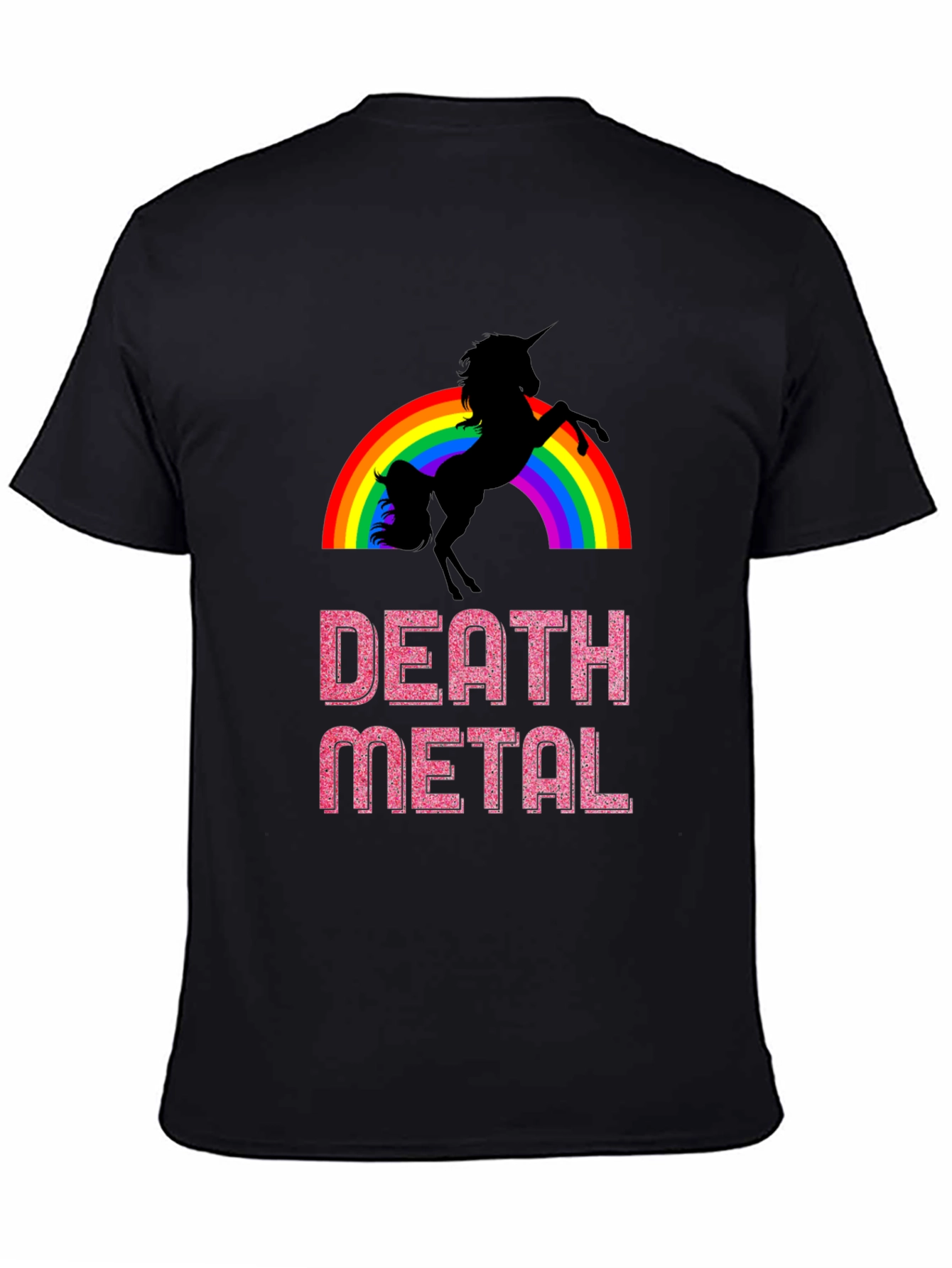 Black Death Metal Unicorn Rainbow Graphic Tee view 4