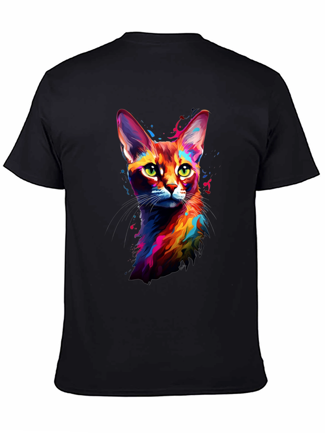 Black Vibrant Cat Art Black T-Shirt view 4