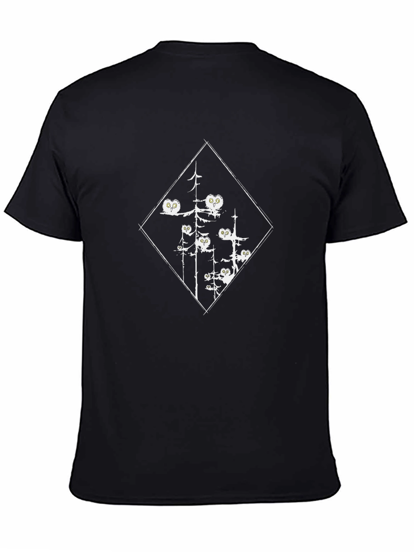 Black Men's Black Owl Forest Graphic Tee view 4