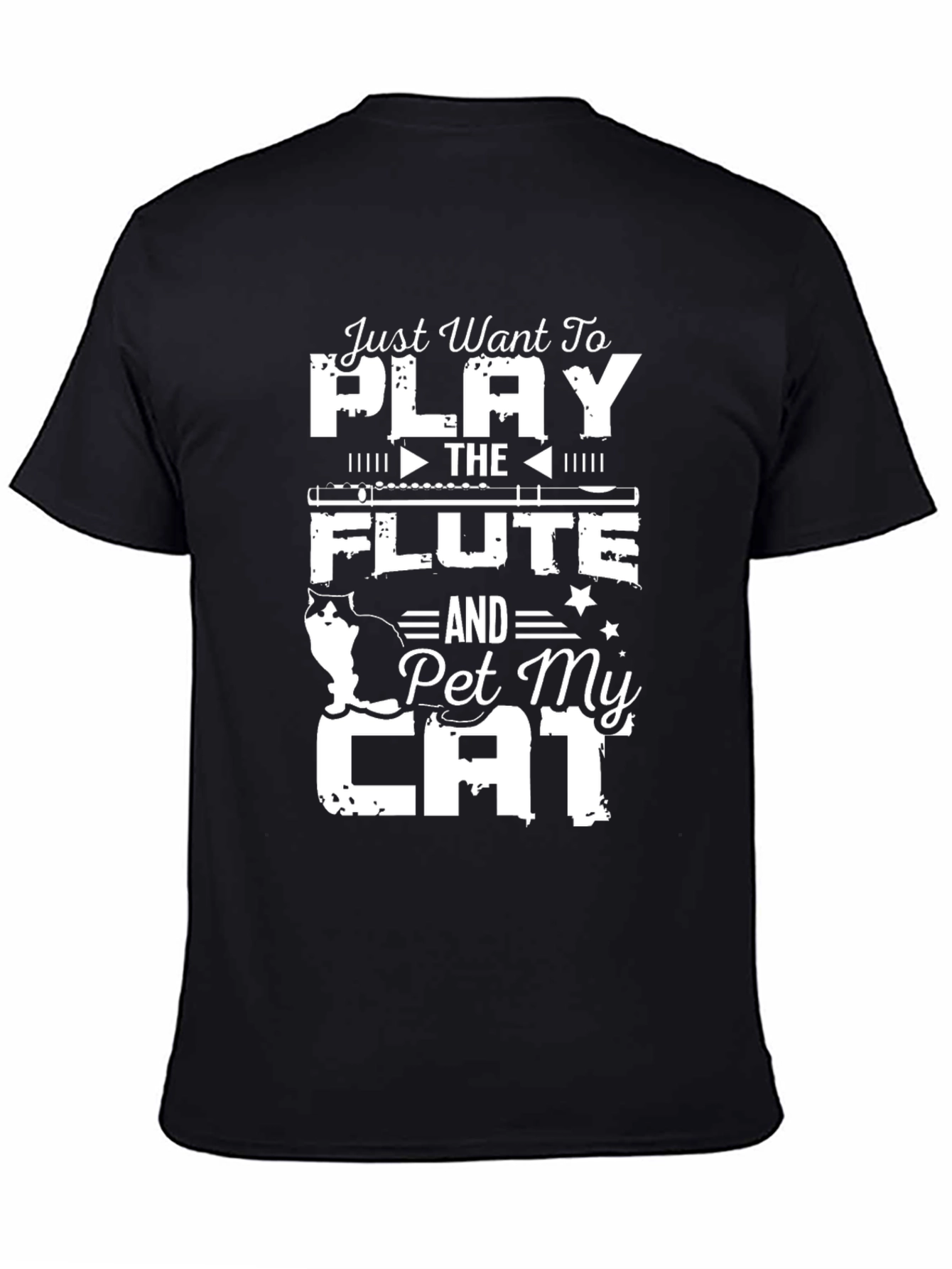 Play Flute & Pet Cat T-Shirt, Black - 4