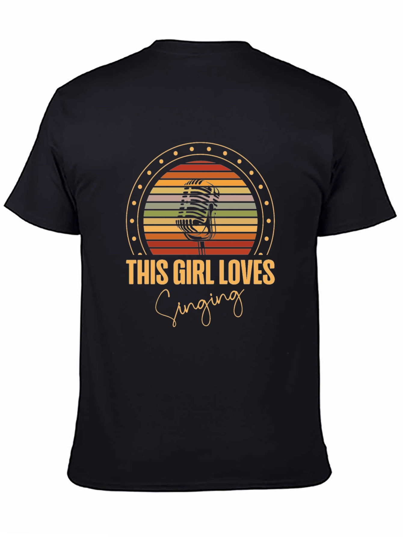 Black This Girl Loves Singing Retro Microphone Graphic T-Shirt view 4