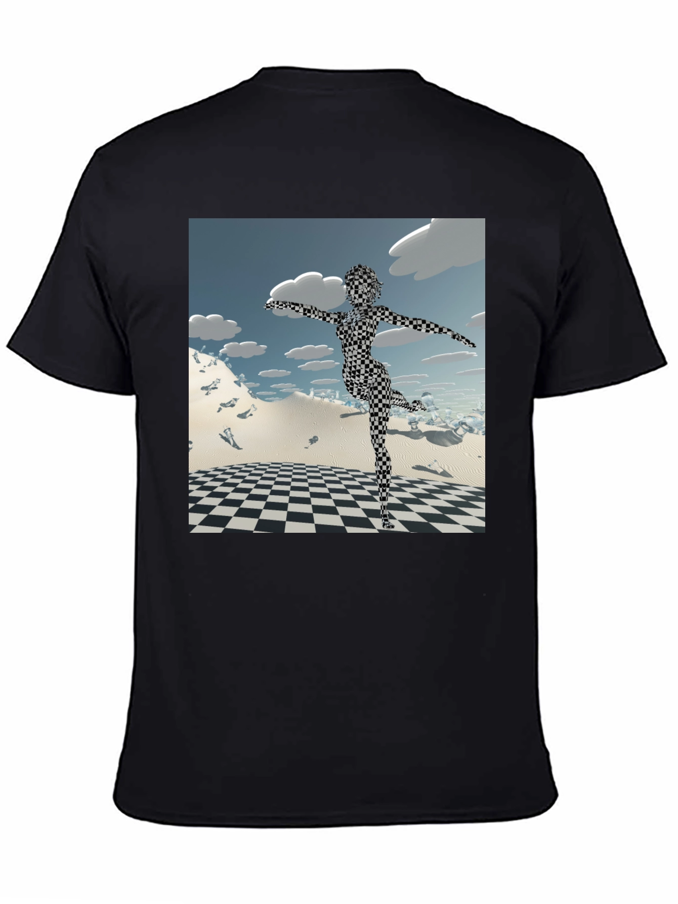 Black Abstract Black Tee: Checkered Figure view 4