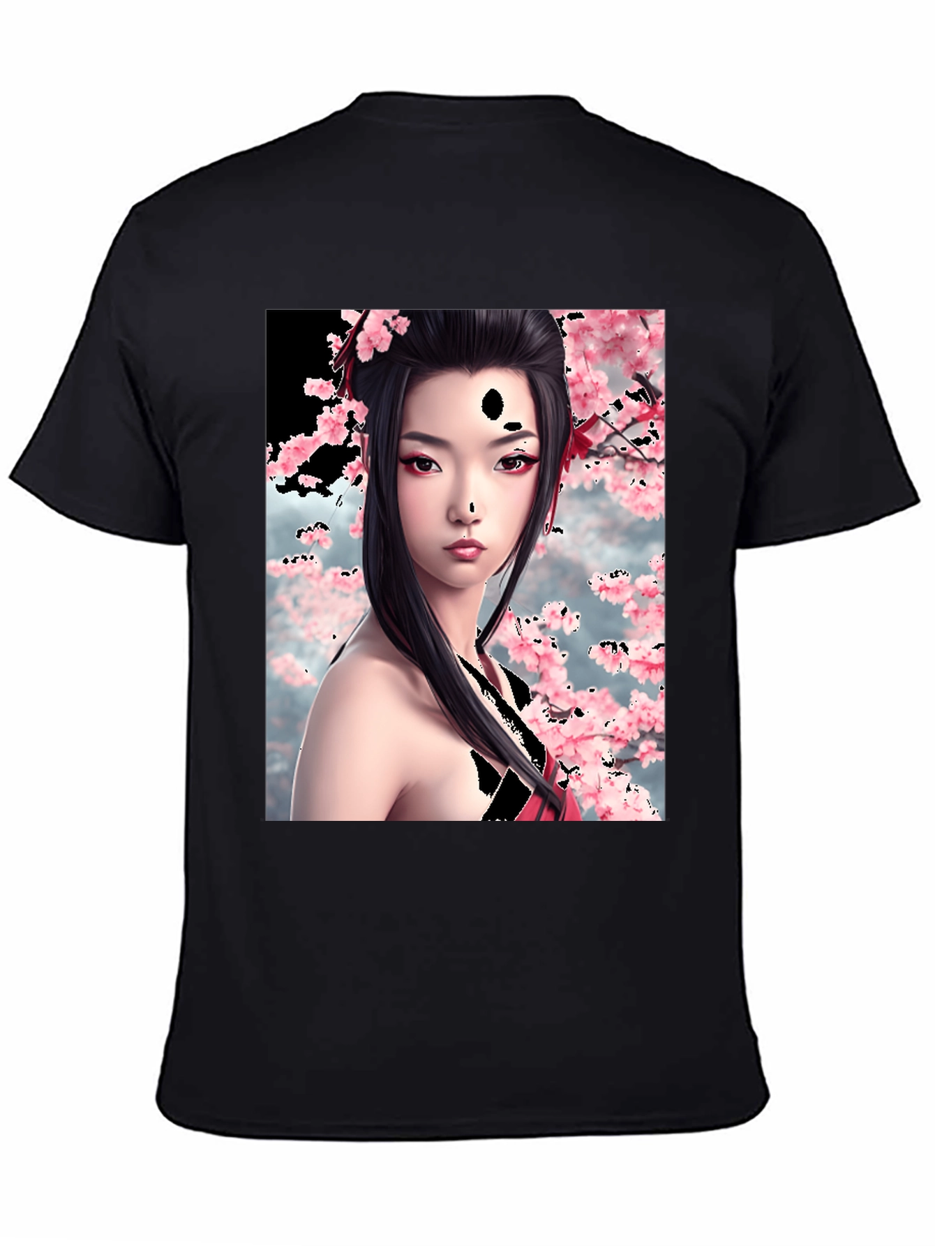 Black Geisha Cherry Blossom Graphic T-Shirt view 4