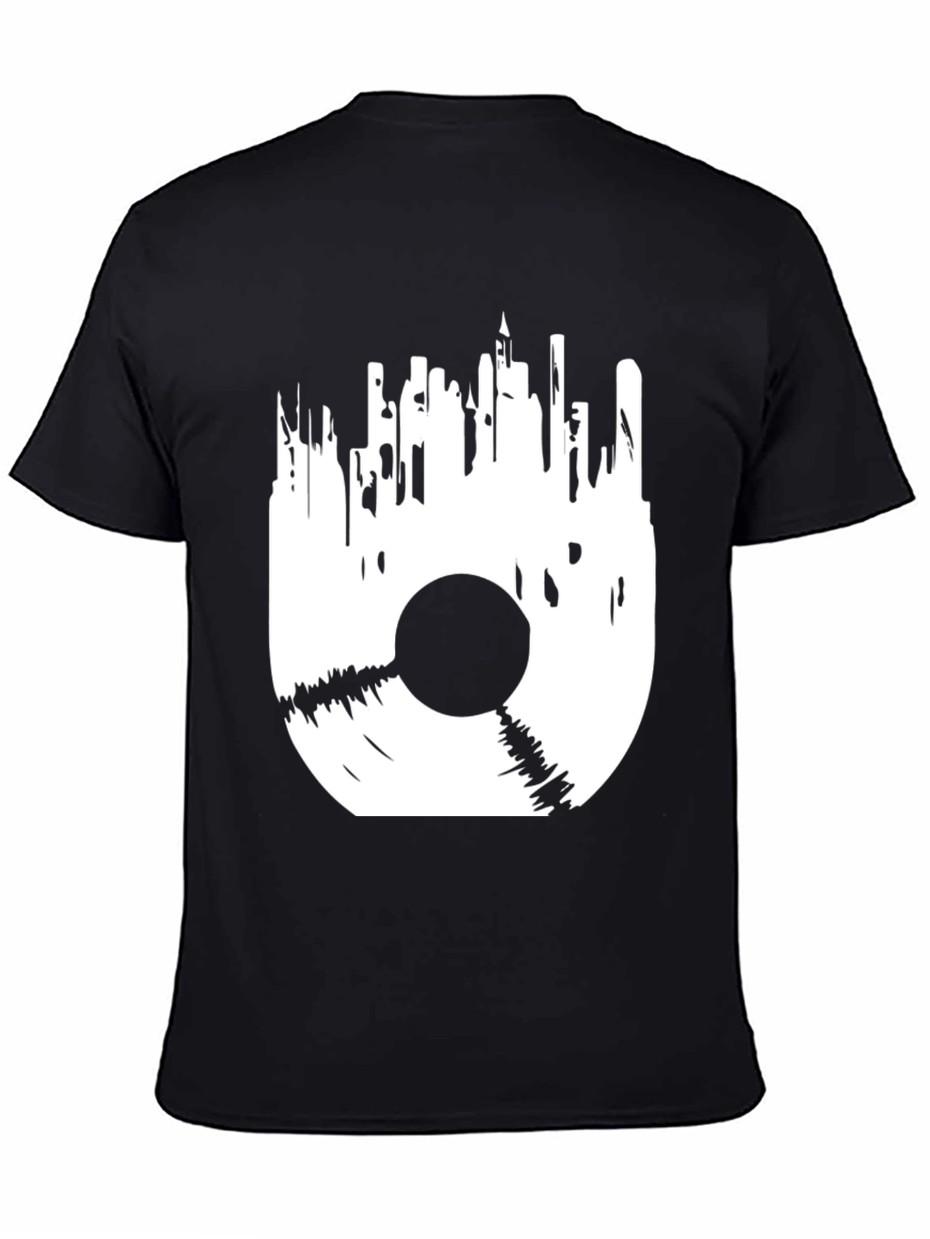 Black Vinyl Cityscape Graphic Tee - Black Cotton Blend view 4