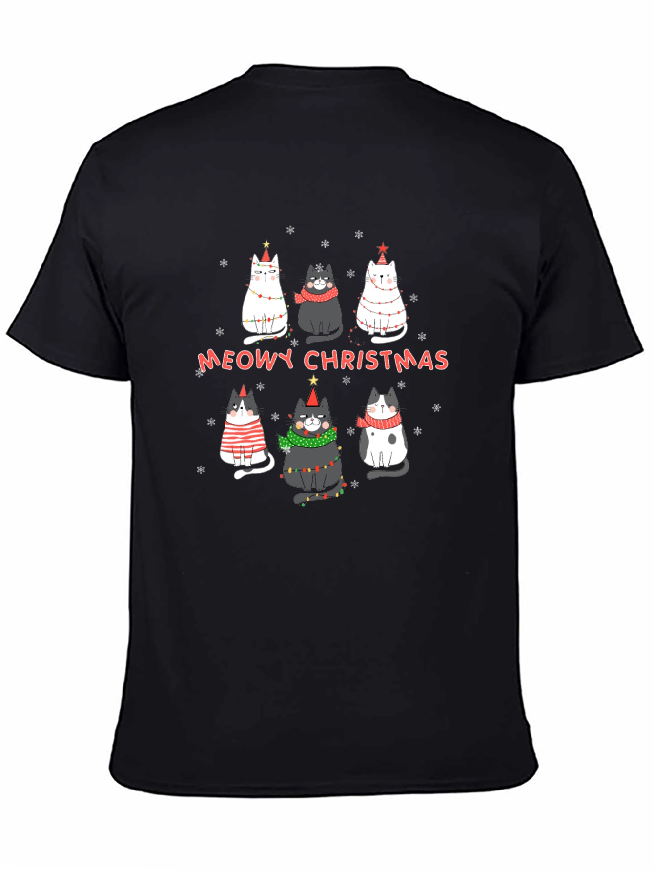 Black Meowy Christmas Cats Graphic T-Shirt view 4