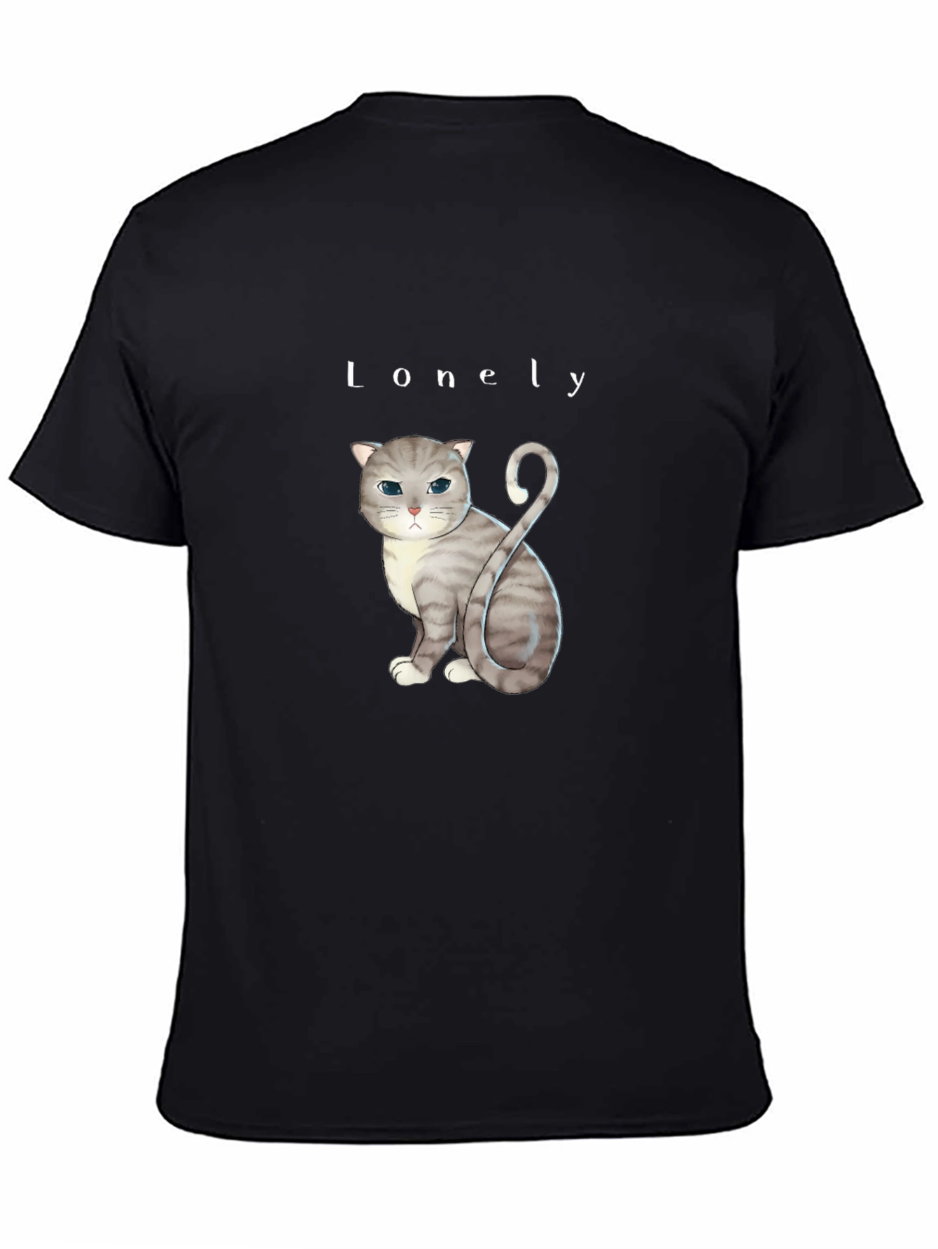 Black Lonely Cat Graphic T-Shirt - Soft Cotton Blend view 4