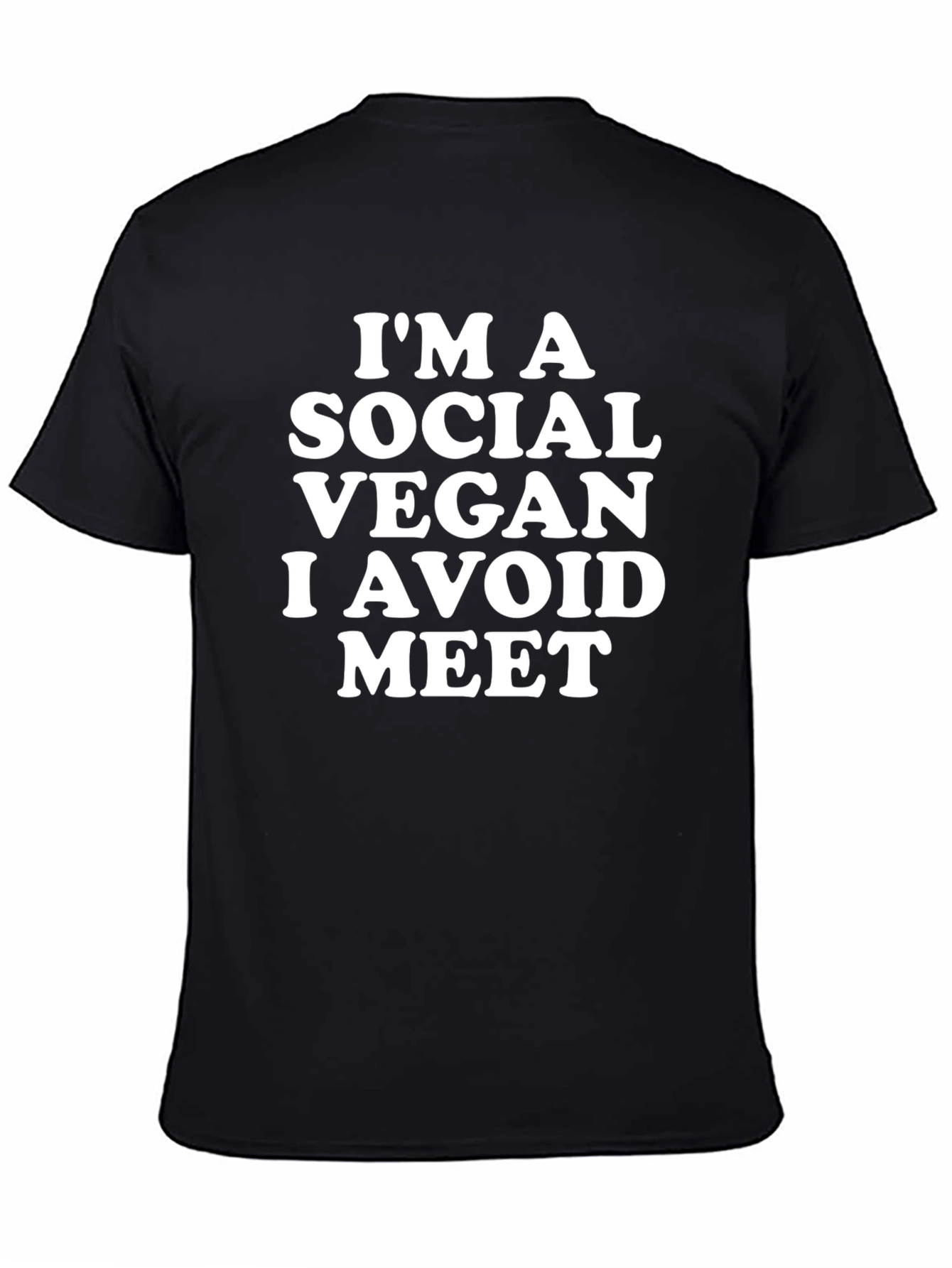 Black Social Vegan T-Shirt - Avoid Meet Funny Tee view 4