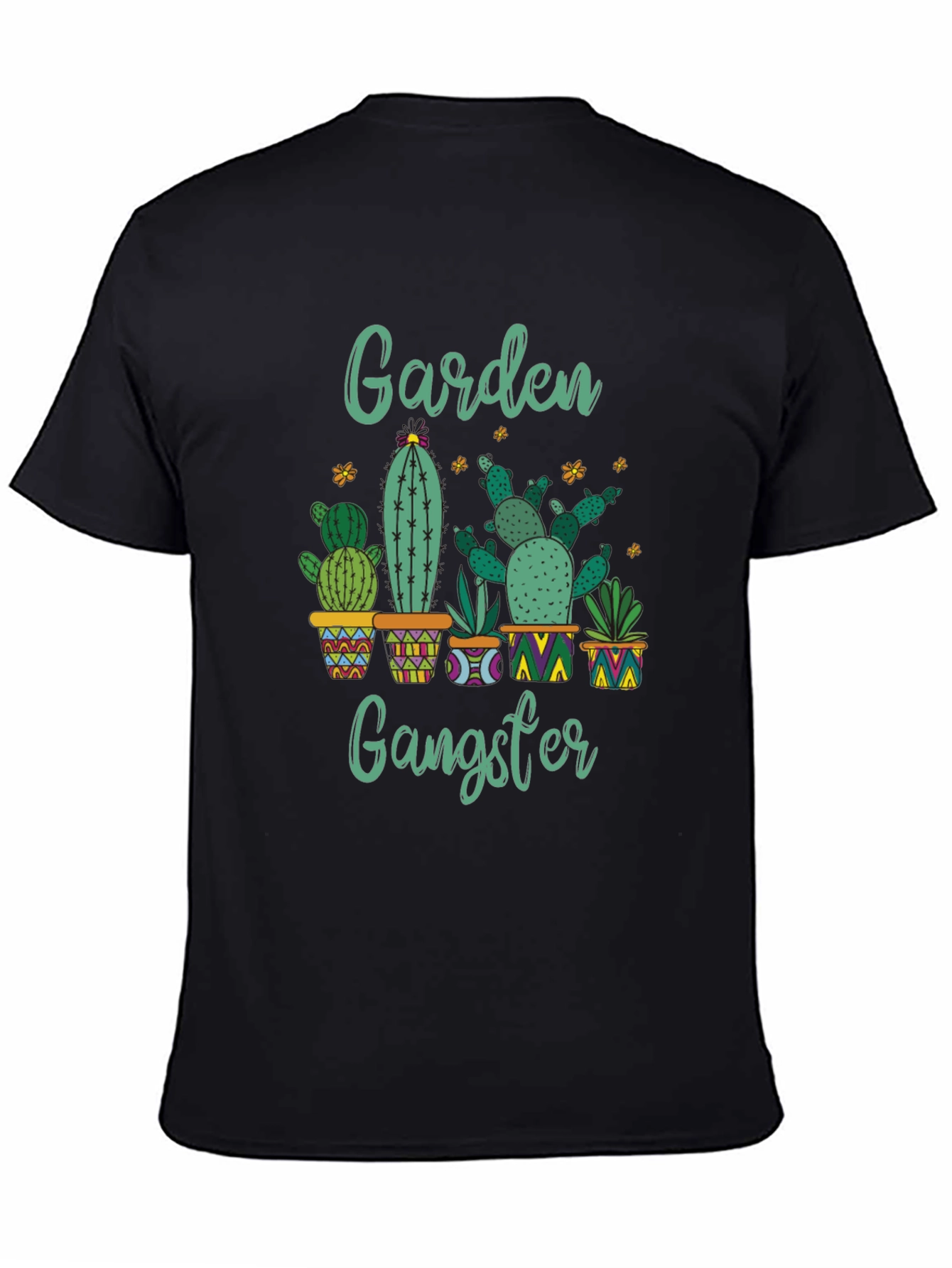 Black Garden Gangster Cactus T-Shirt - Quirky Plant Lover Tee view 4