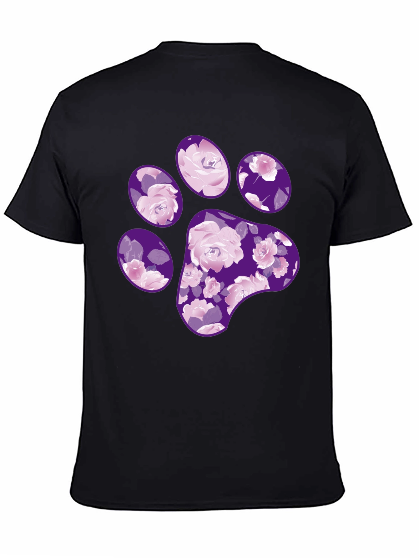 Black Floral Paw Print T-Shirt - Black Casual Tee view 4