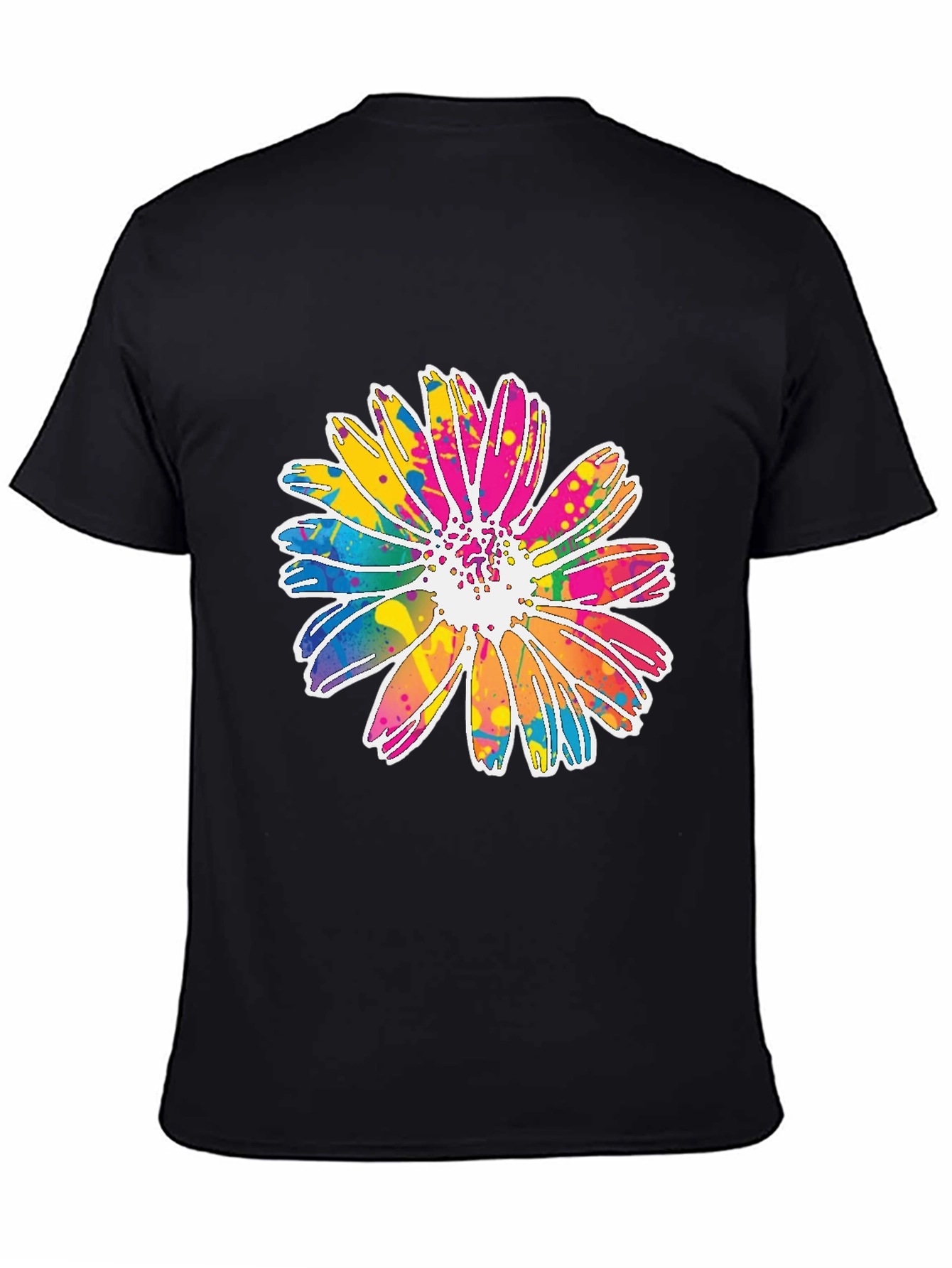 Black Colorful Daisy Graphic Tee - Soft Cotton Blend view 4