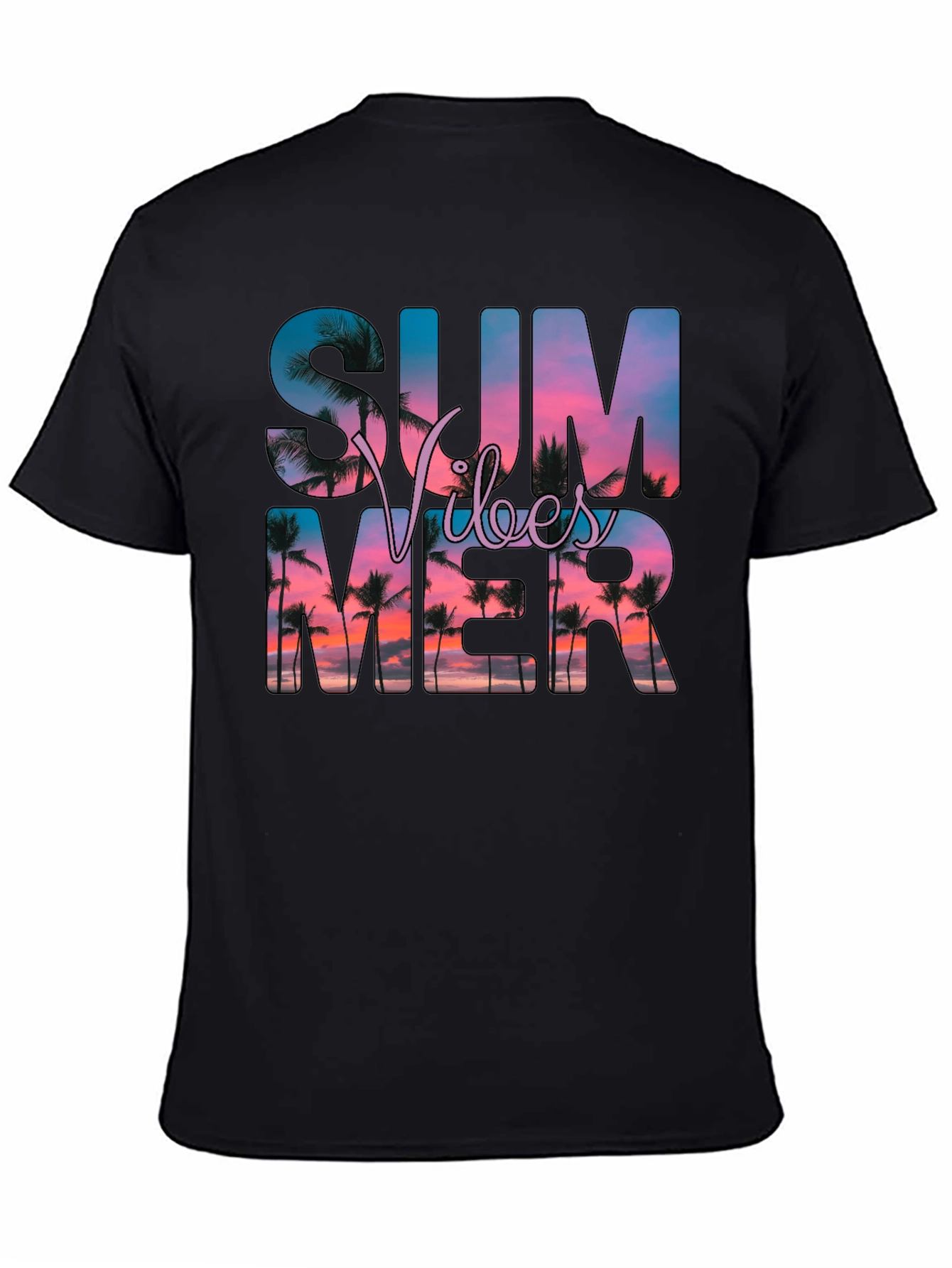 Black Summer Vibes Graphic Tee - Black Cotton Blend view 4
