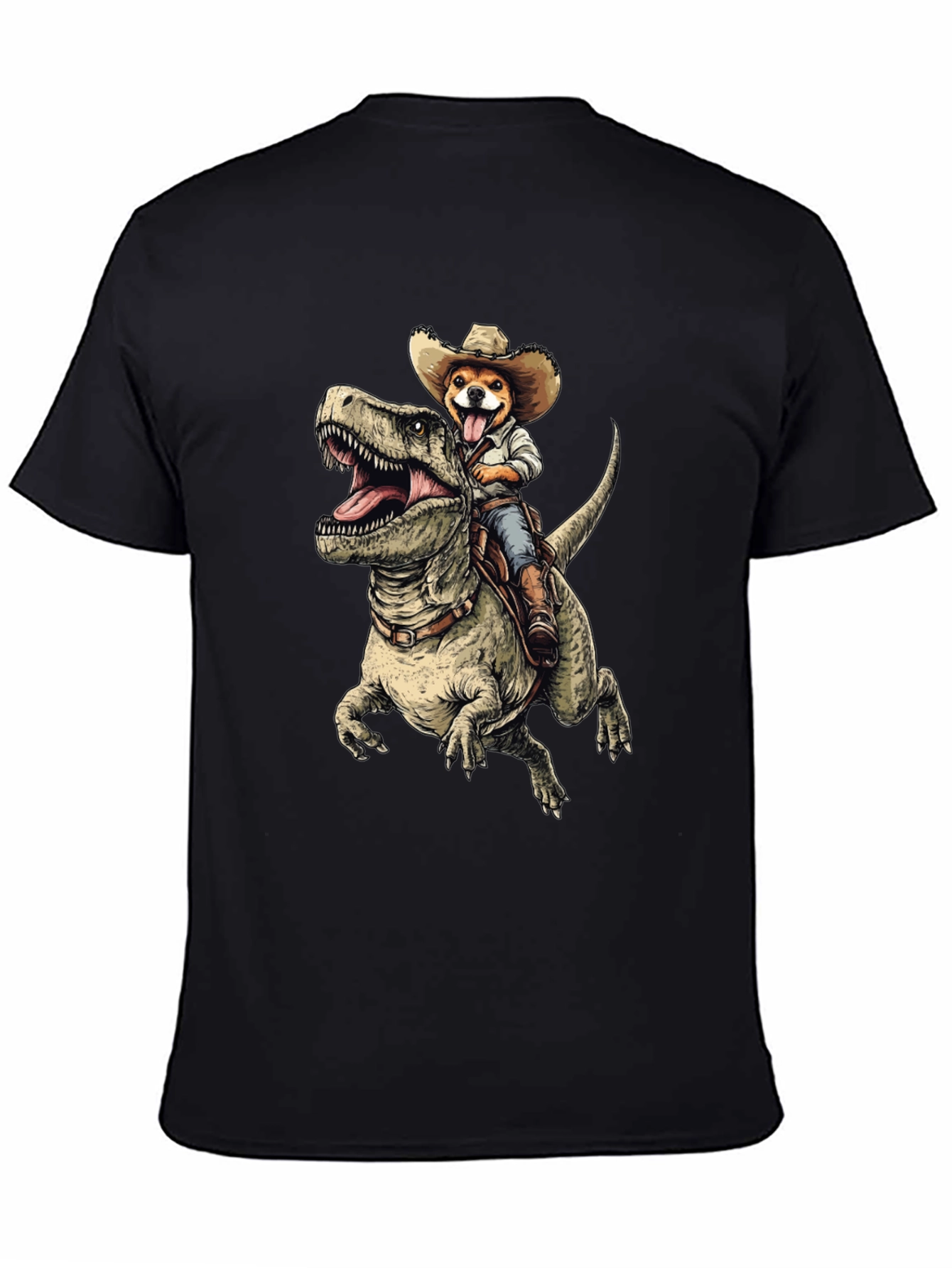 Black Dino Rider Dog T-Shirt - Funny Cowboy Pet Tee view 4