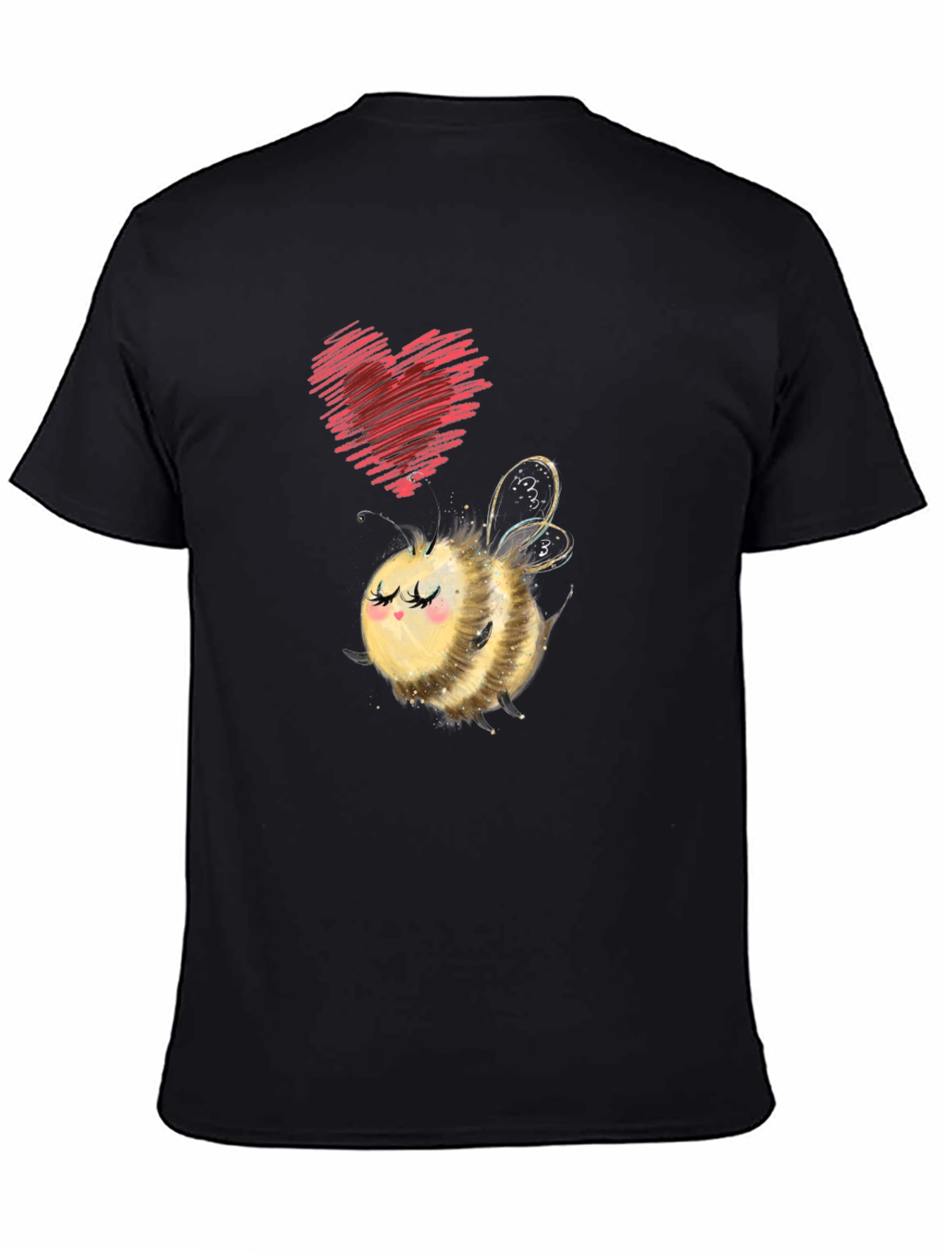 Black Cute Bee & Heart Graphic Black T-Shirt view 4
