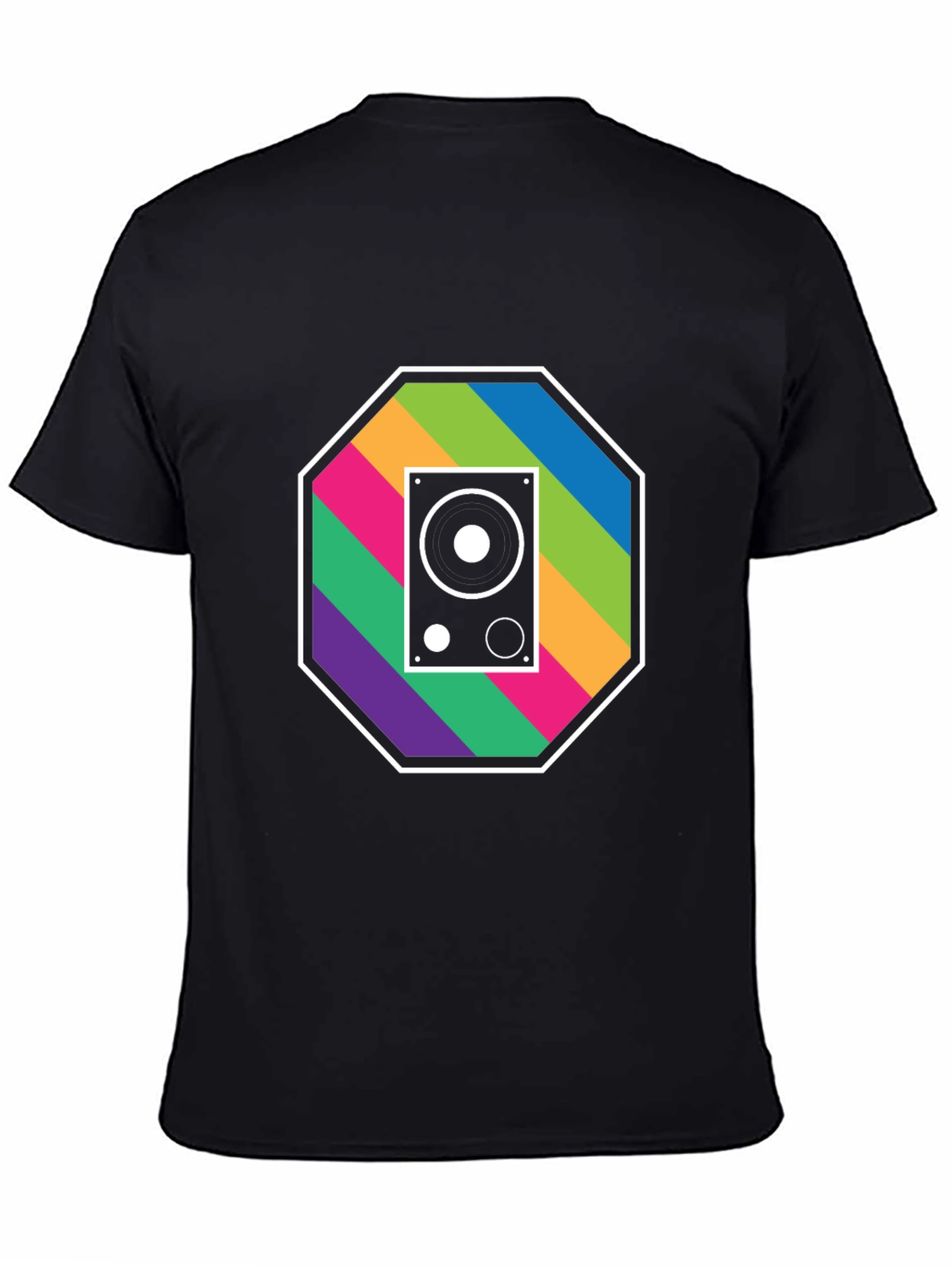Black Retro Speaker Graphic Tee - Music Lover's T-Shirt view 4