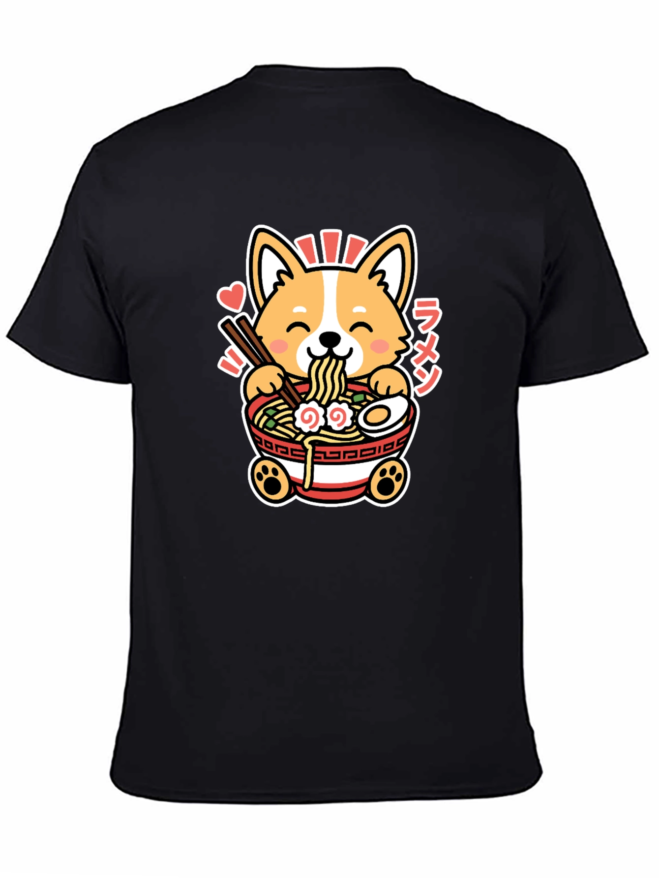 Black Corgi Ramen Graphic Tee - Kawaii Anime Shirt view 4