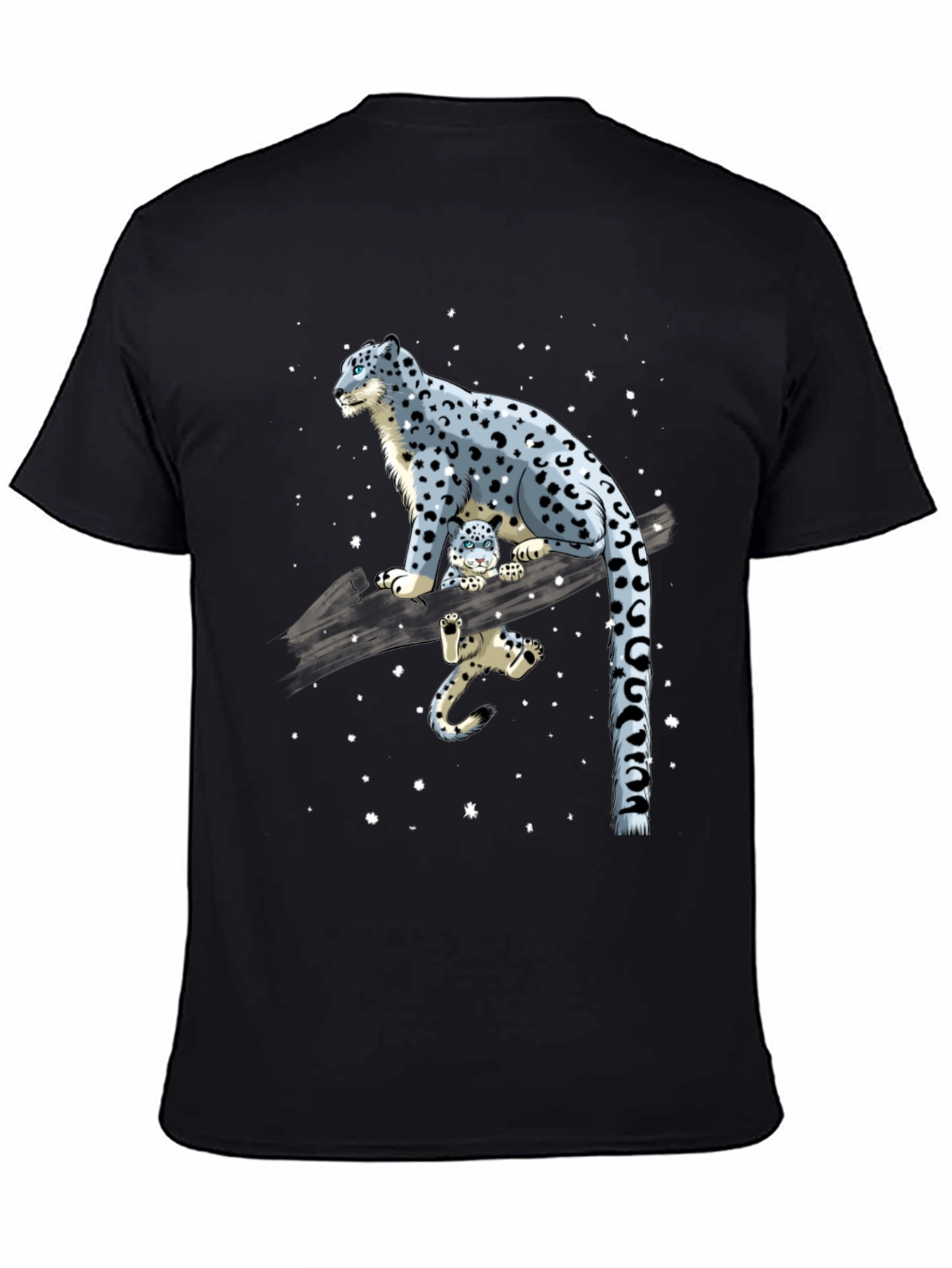 Black Snow Leopard Family Black Graphic Tee view 4