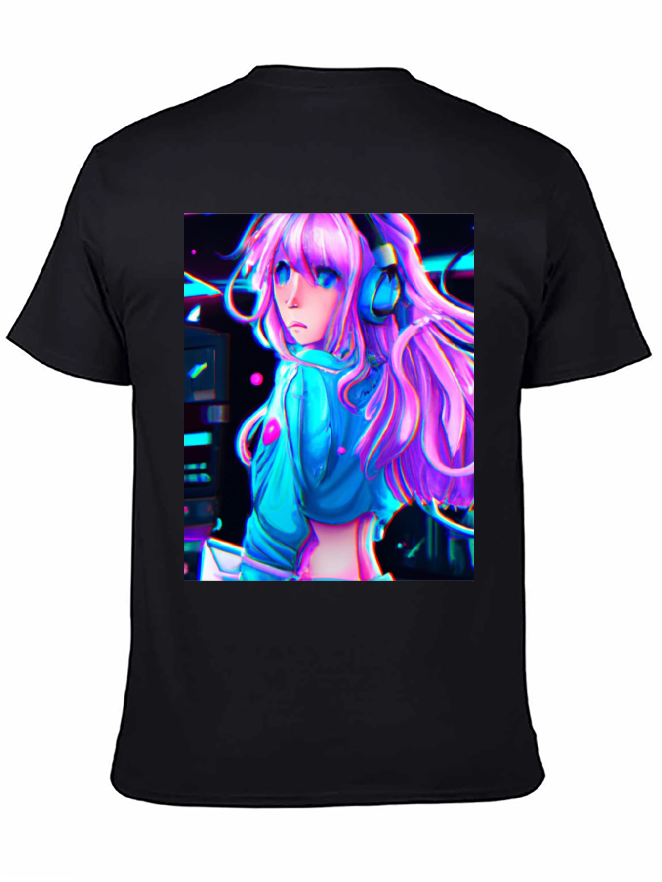 Black Anime Girl Graphic Tee - Black Cotton view 4