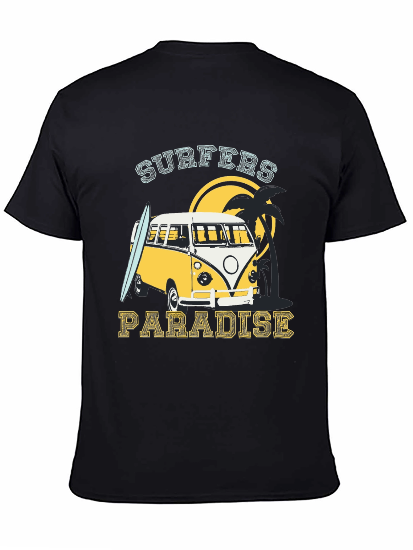 Black Surfers Paradise Tee - Retro Beach Van Design view 4
