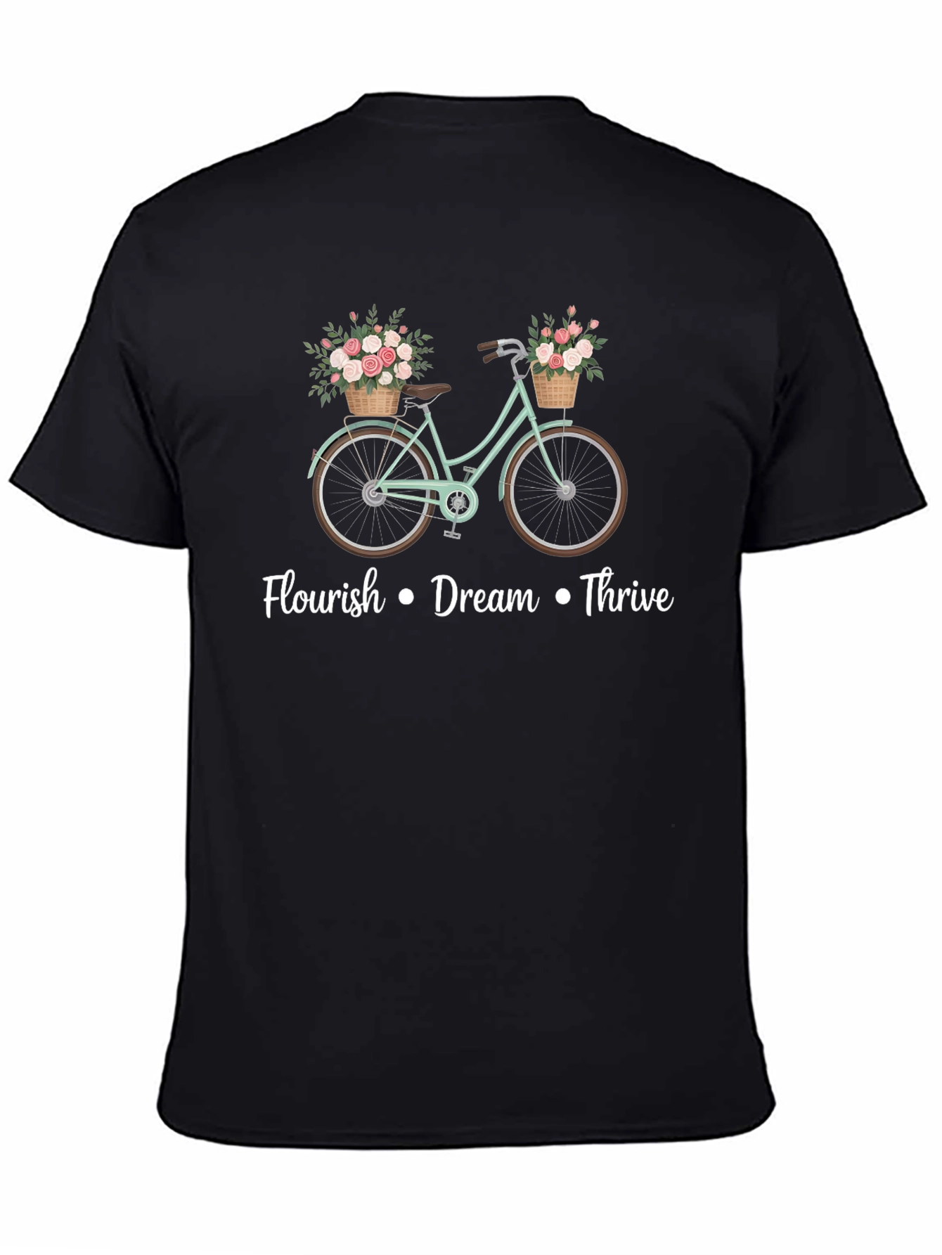 Black Floral Bicycle T-Shirt - Flourish Dream Thrive Tee view 4