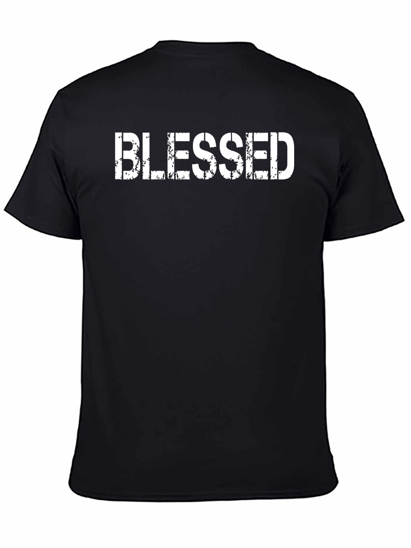 Black Blessed Graphic Tee - Distressed Print, Black Casual Shirt view 4