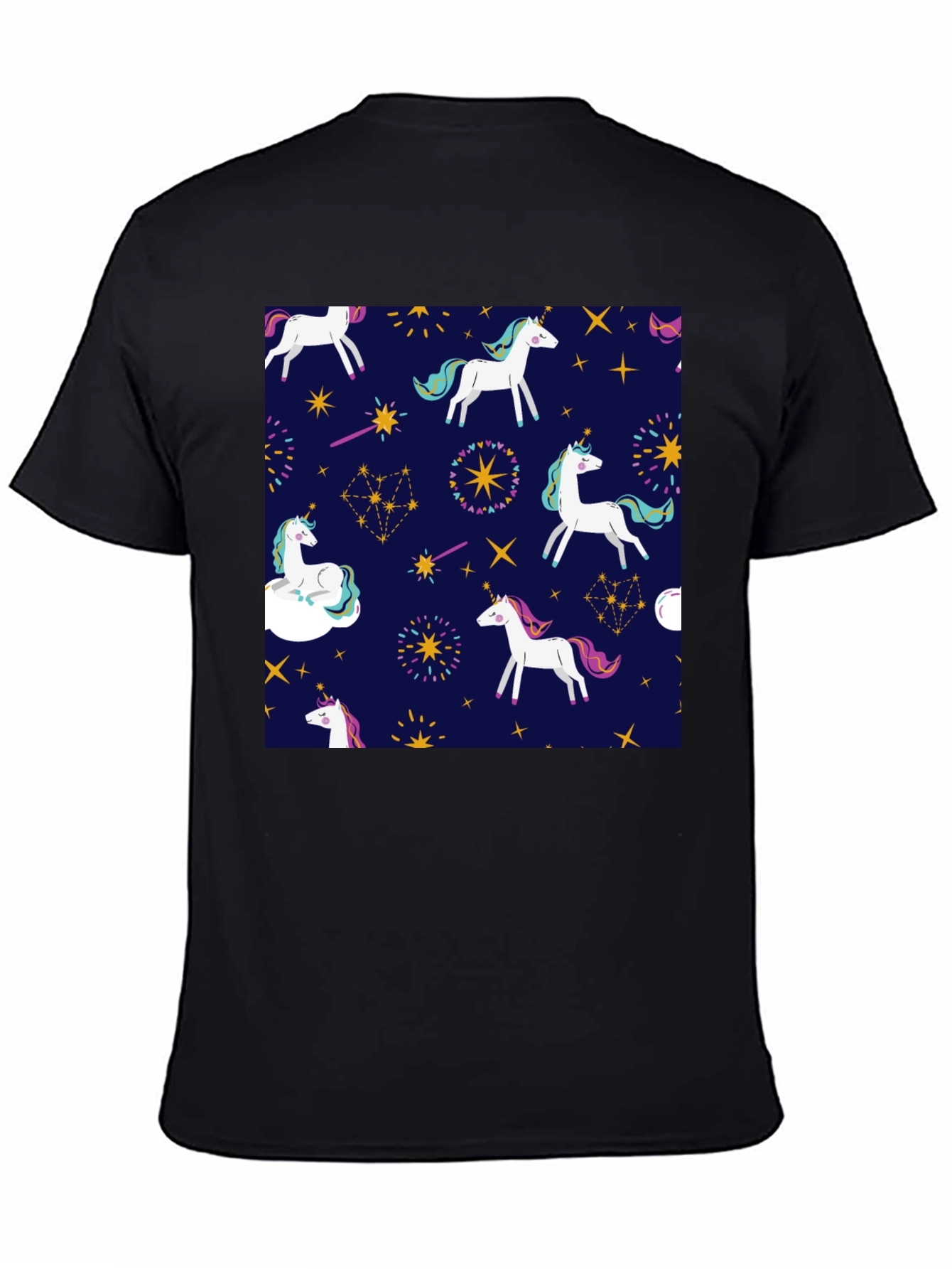 Black Unicorn Pattern Black T-Shirt view 4