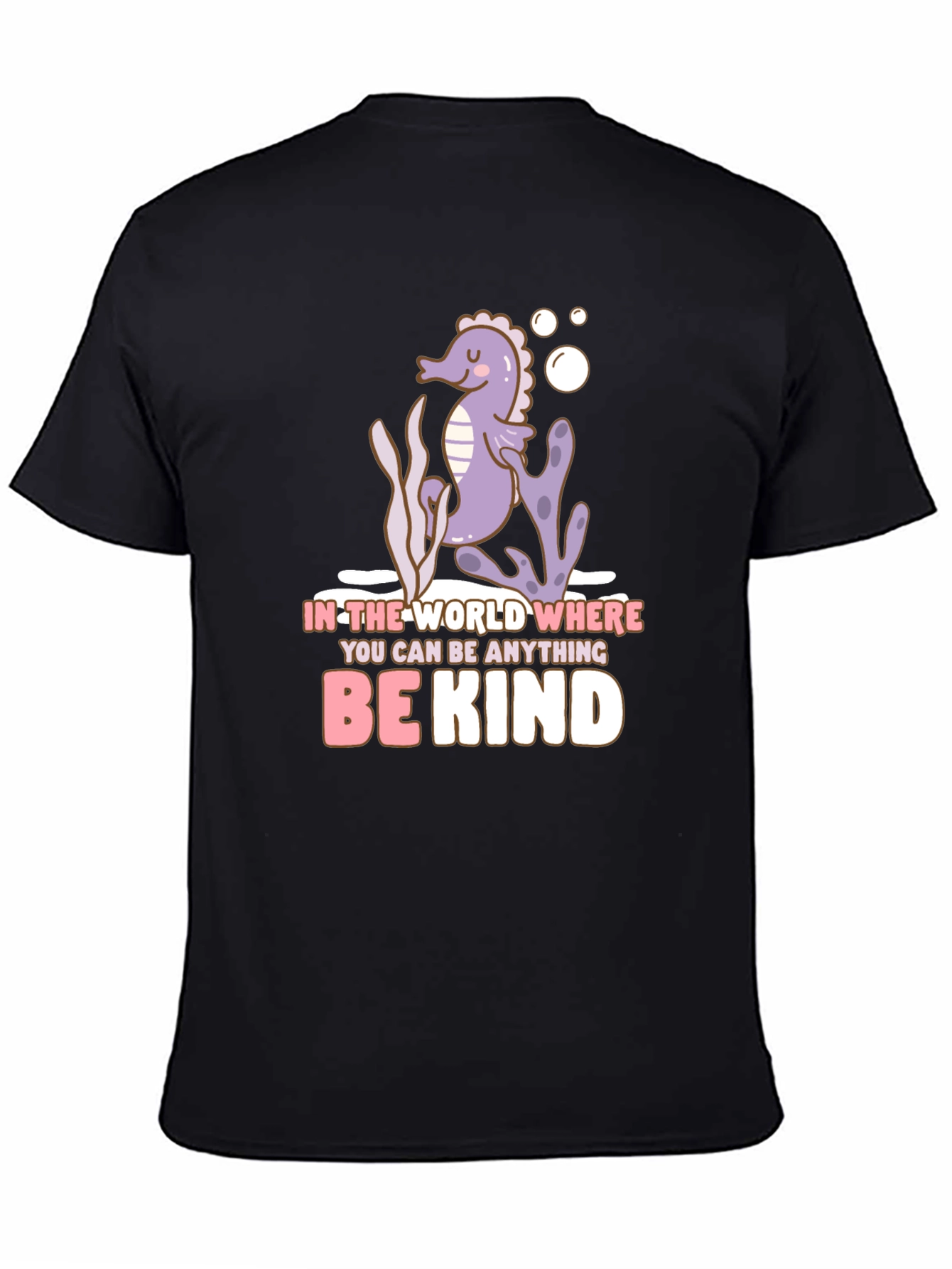 Black Be Kind Seahorse Graphic Tee - Black Cotton T-Shirt view 4