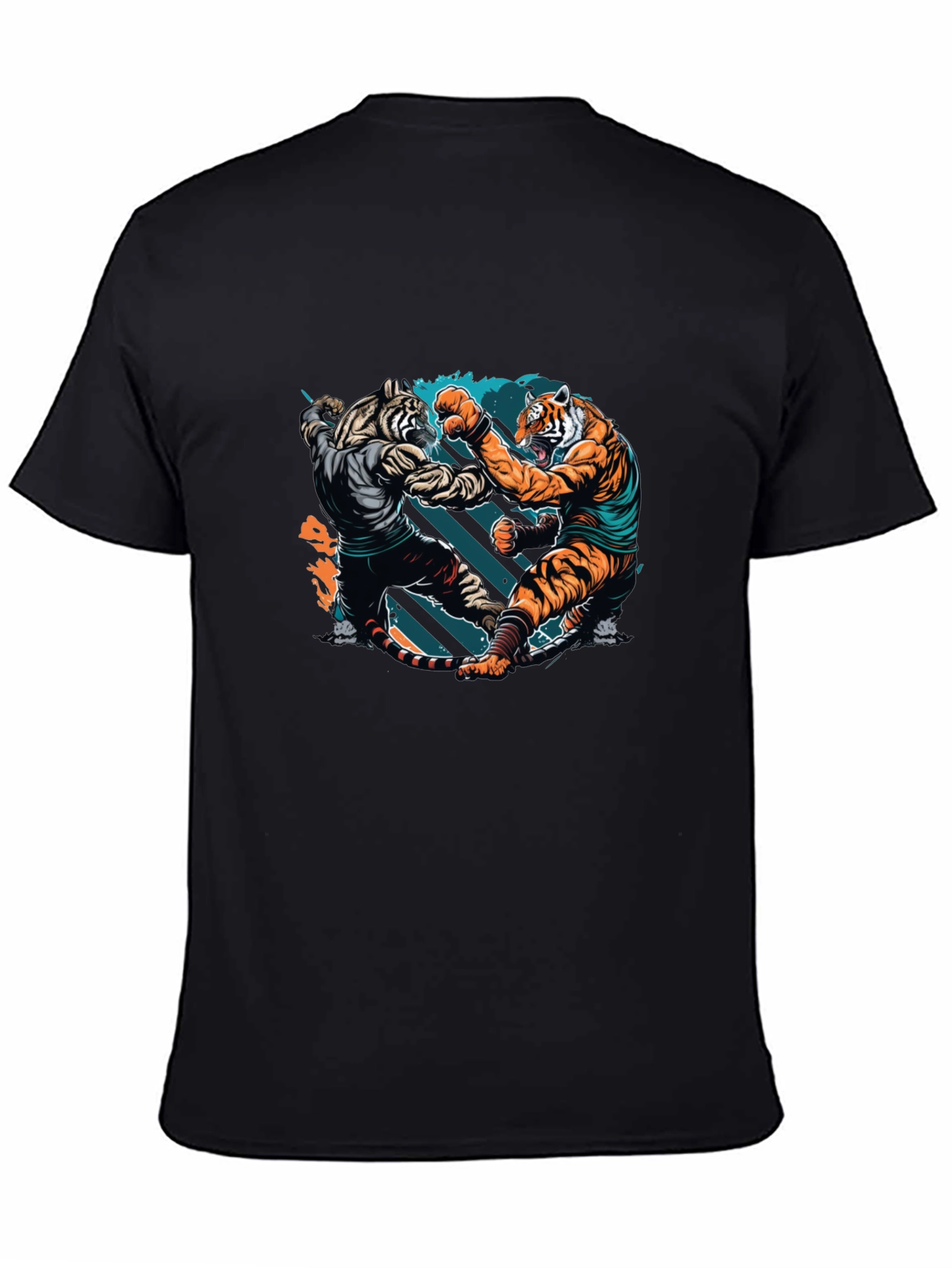 Black Tiger Fight Graphic Print Black T-Shirt view 4