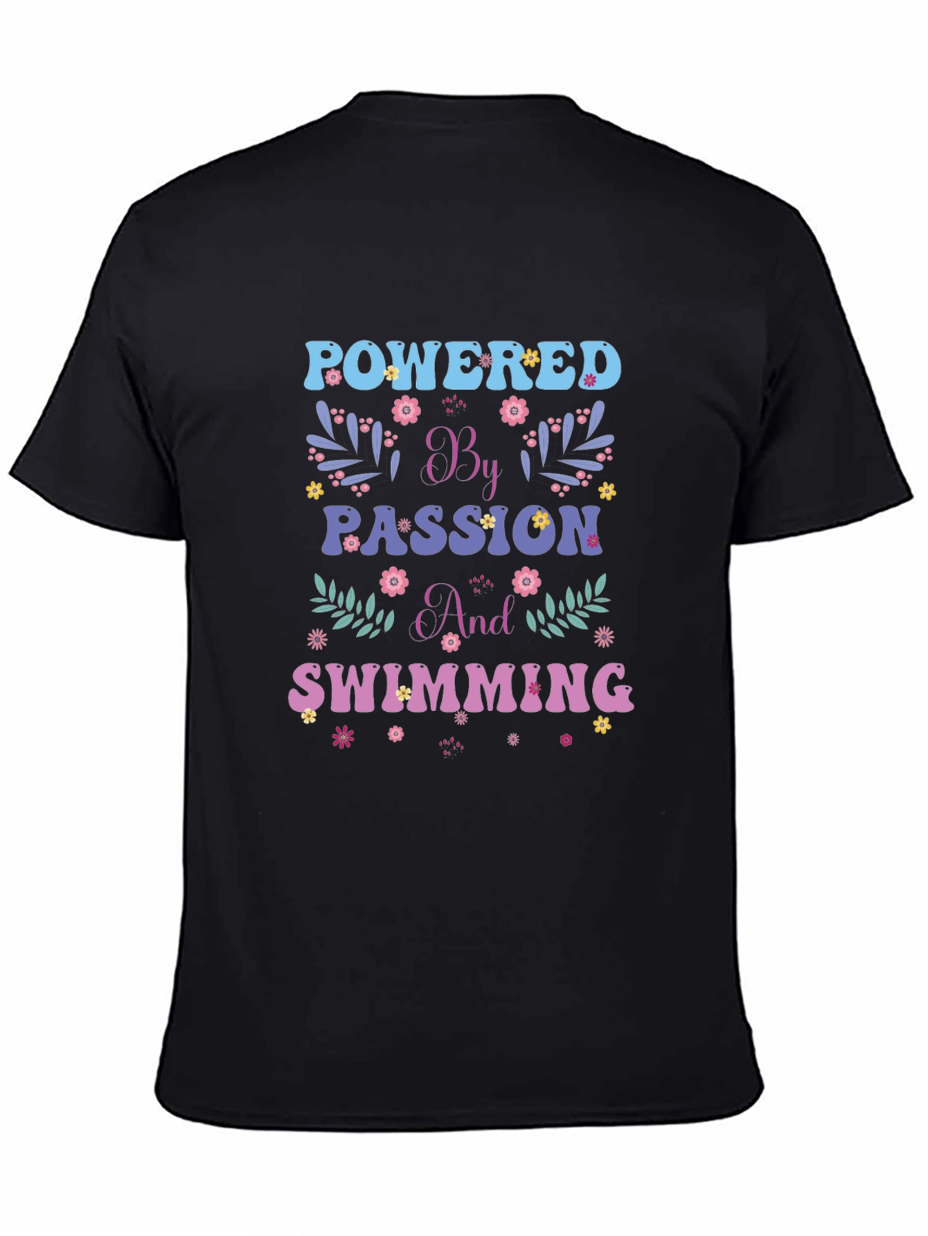 Black Powered by Passion and Swimming Graphic Tee view 4
