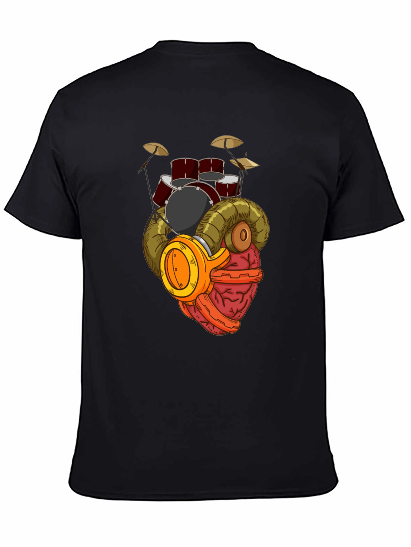 Black Drummer Brain T-Shirt - Music Lover Gift view 4