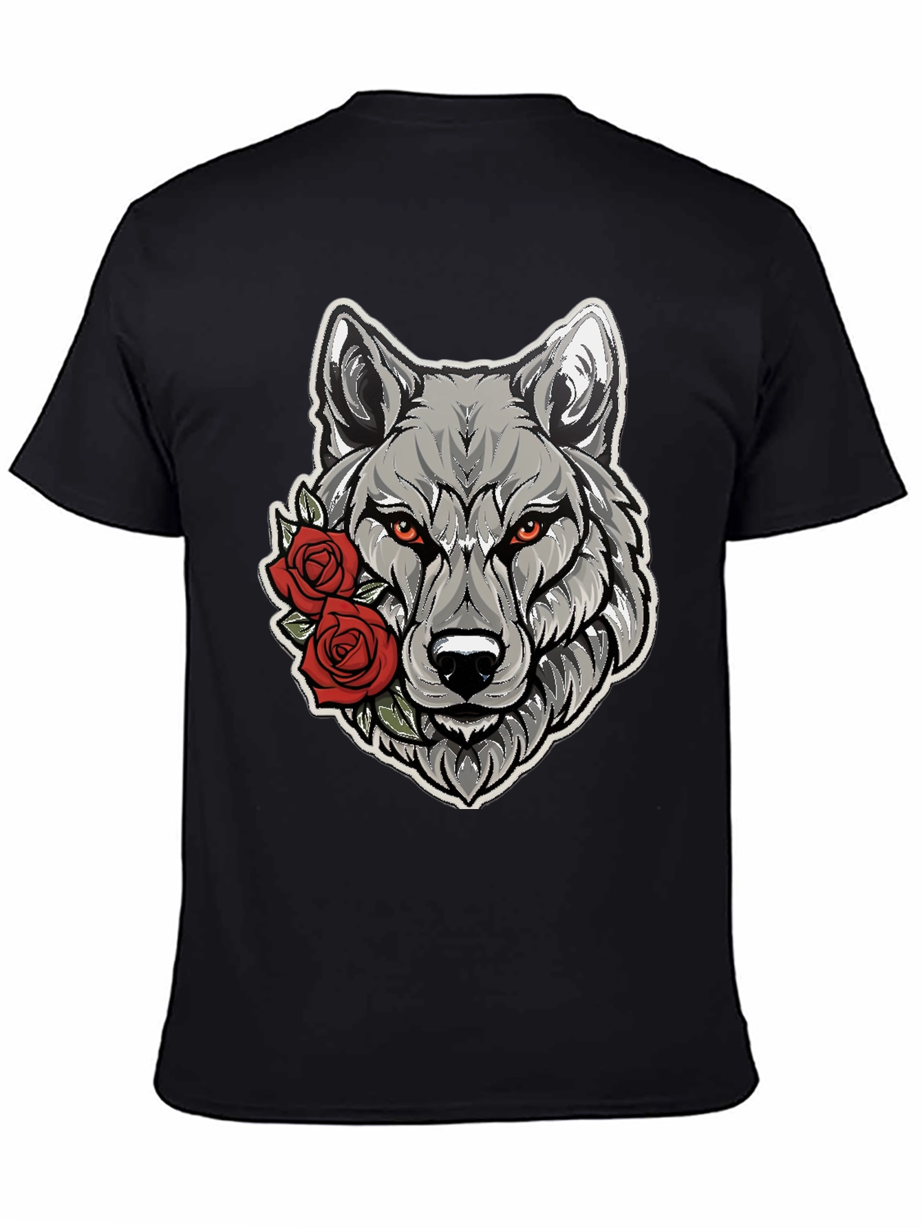 Black Wolf & Roses Graphic Tee - Men's Black T-Shirt view 4