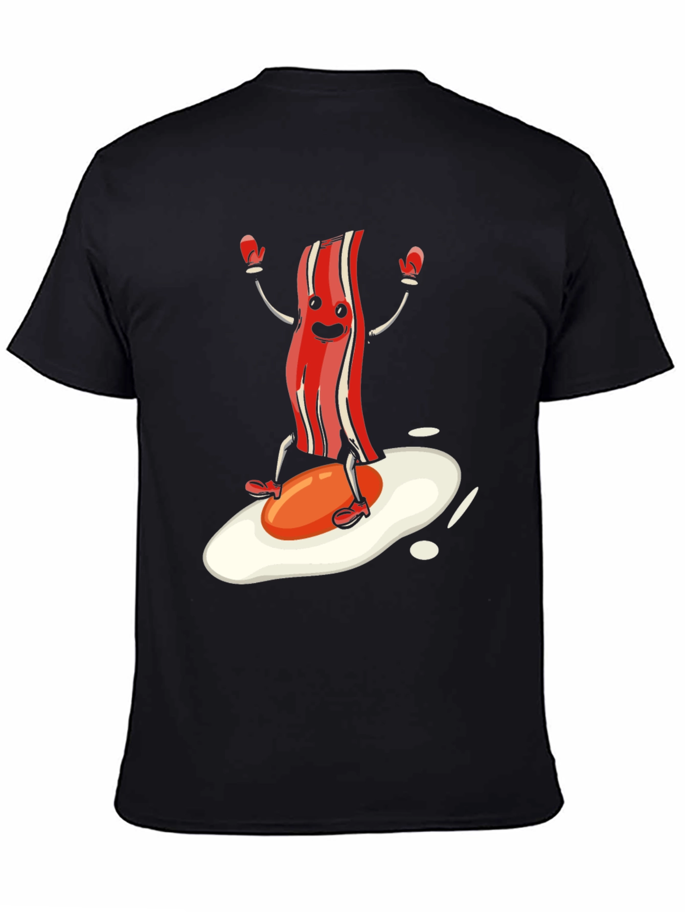 Black Bacon & Egg Cartoon Graphic Tee - Novelty Food Shirt view 4