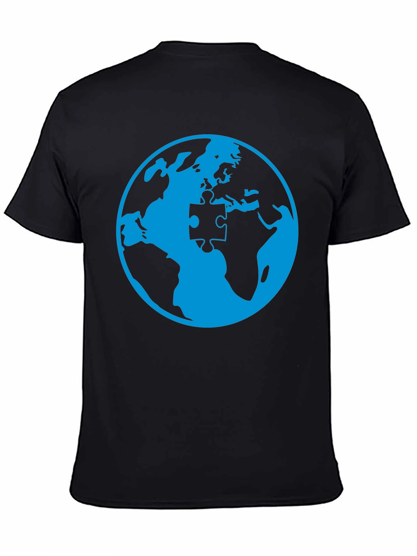 Black Autism Awareness World Puzzle Piece T-Shirt view 4