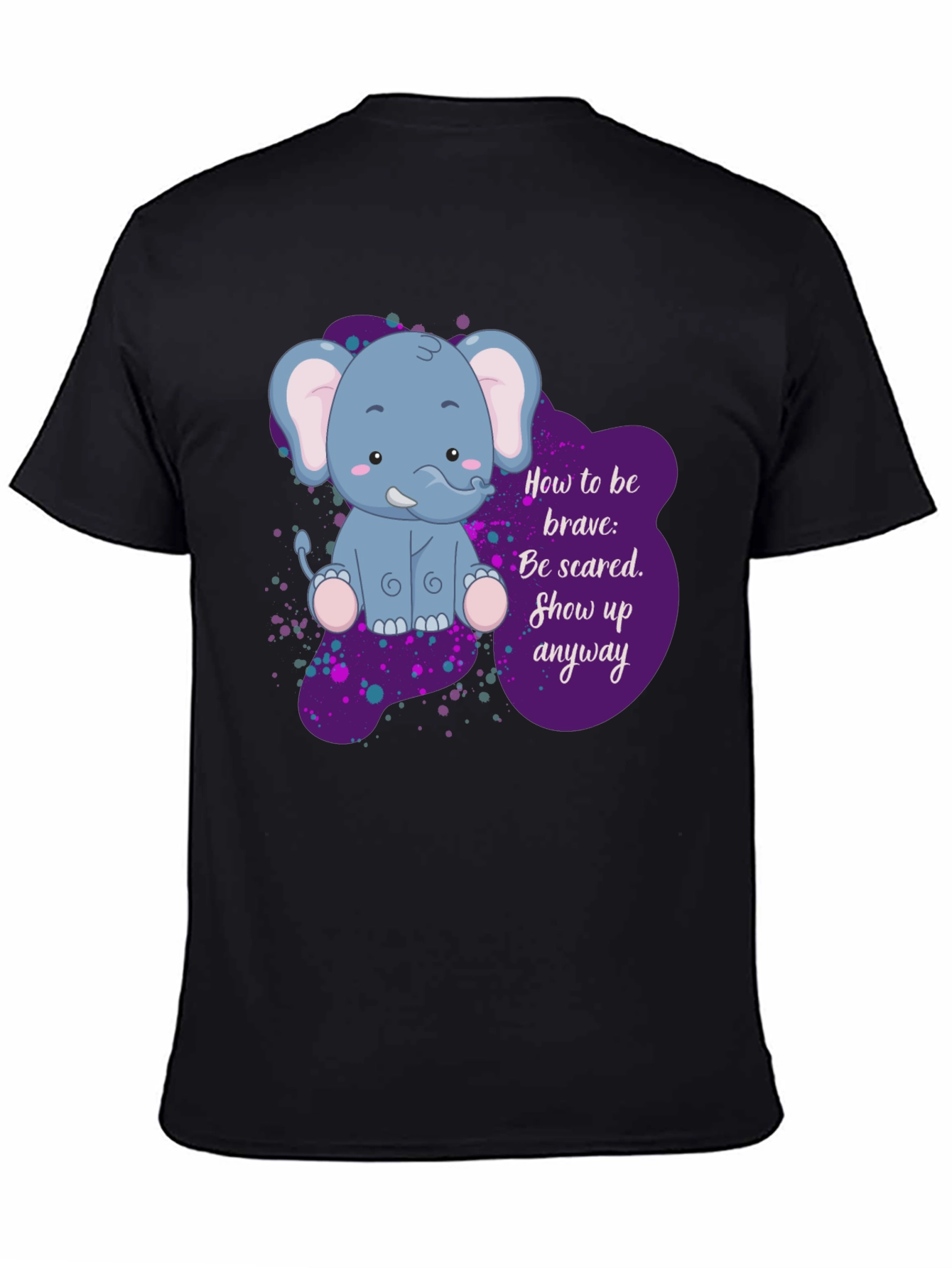 Black Be Brave Elephant T-Shirt - Inspirational Graphic Tee view 4