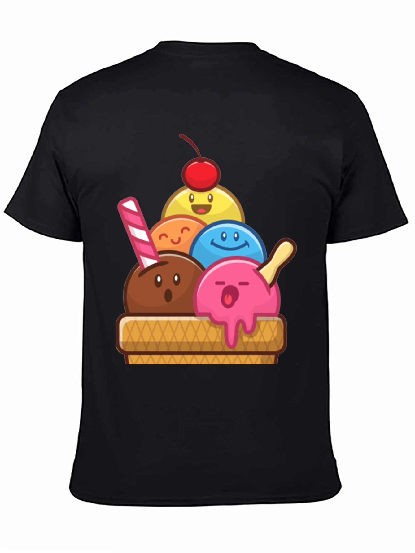 Black Cute Ice Cream Cartoon Graphic Tee view 4